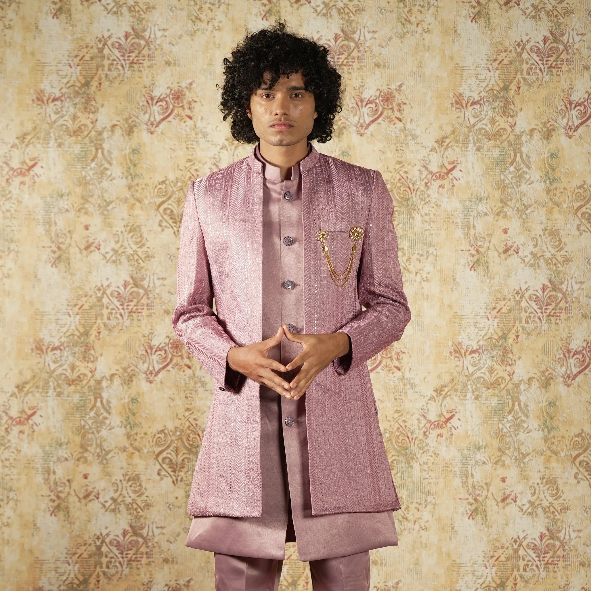Pink Indo-Western Groom Outfit – Posh Wedding Rental
