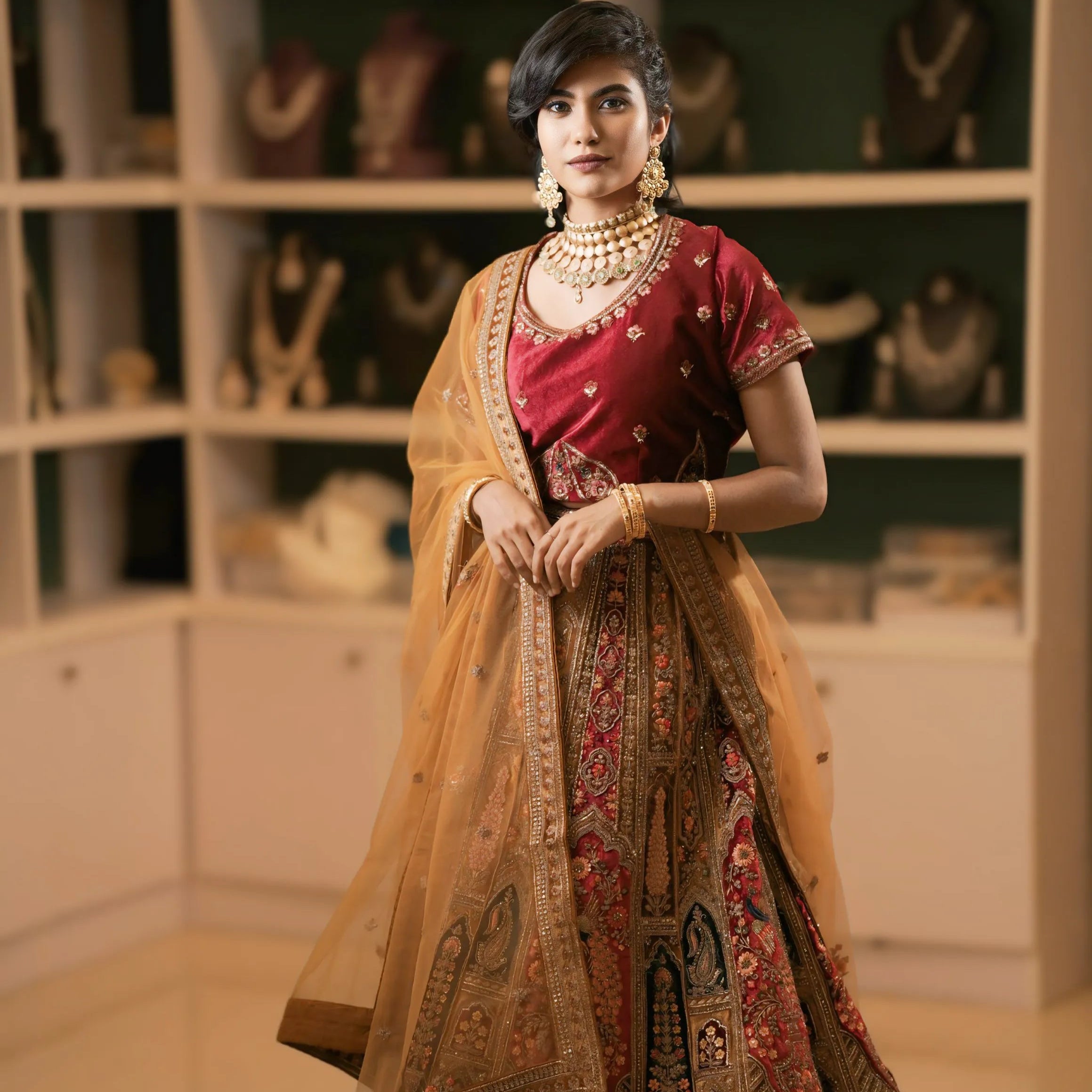 Red Gold Bridal Lehenga – Posh Wedding Rental