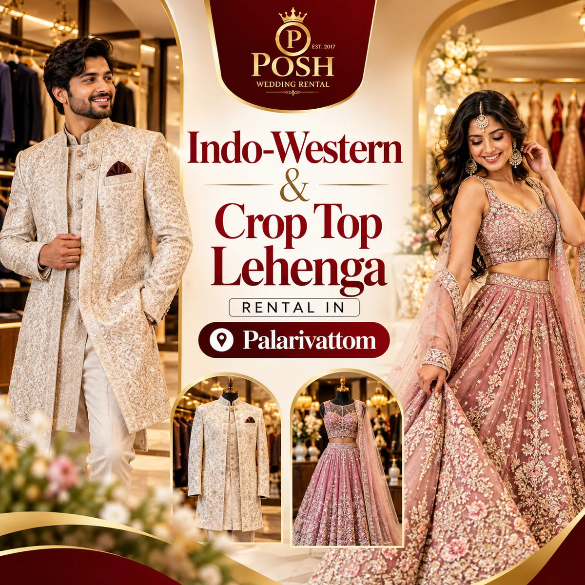 Indo-Western & Crop Top Lehenga Rental in Palarivattom