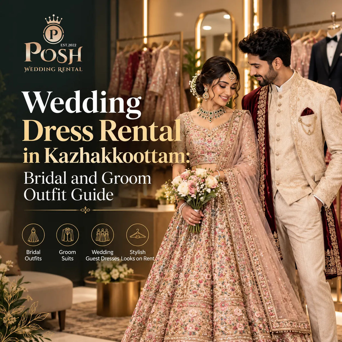 Wedding Dress Rental in Kazhakkoottam: Bridal and Groom Outfit Guide