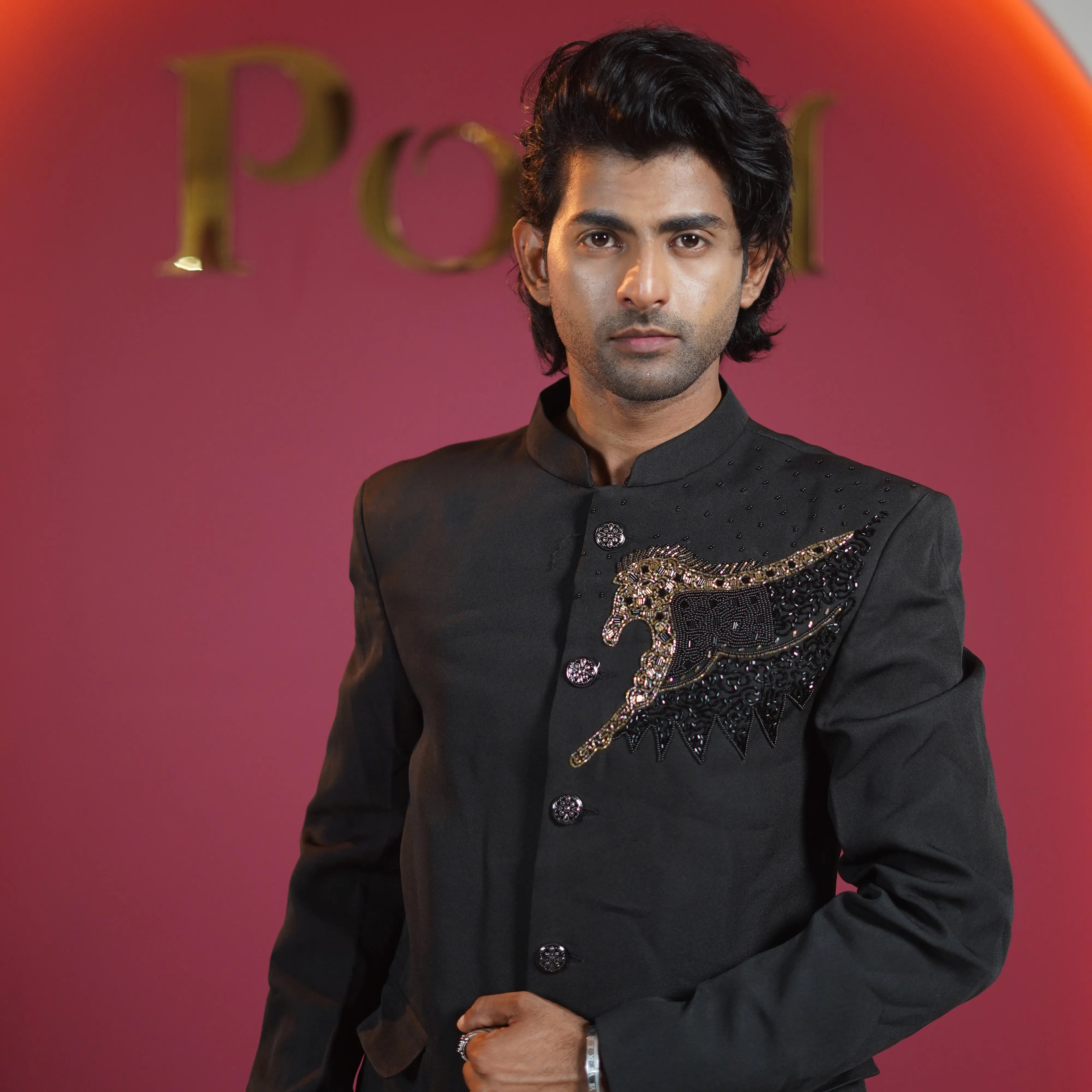 black designer jodhpuri suit for groom available at Posh Wedding Rental Kerala groom suit rental