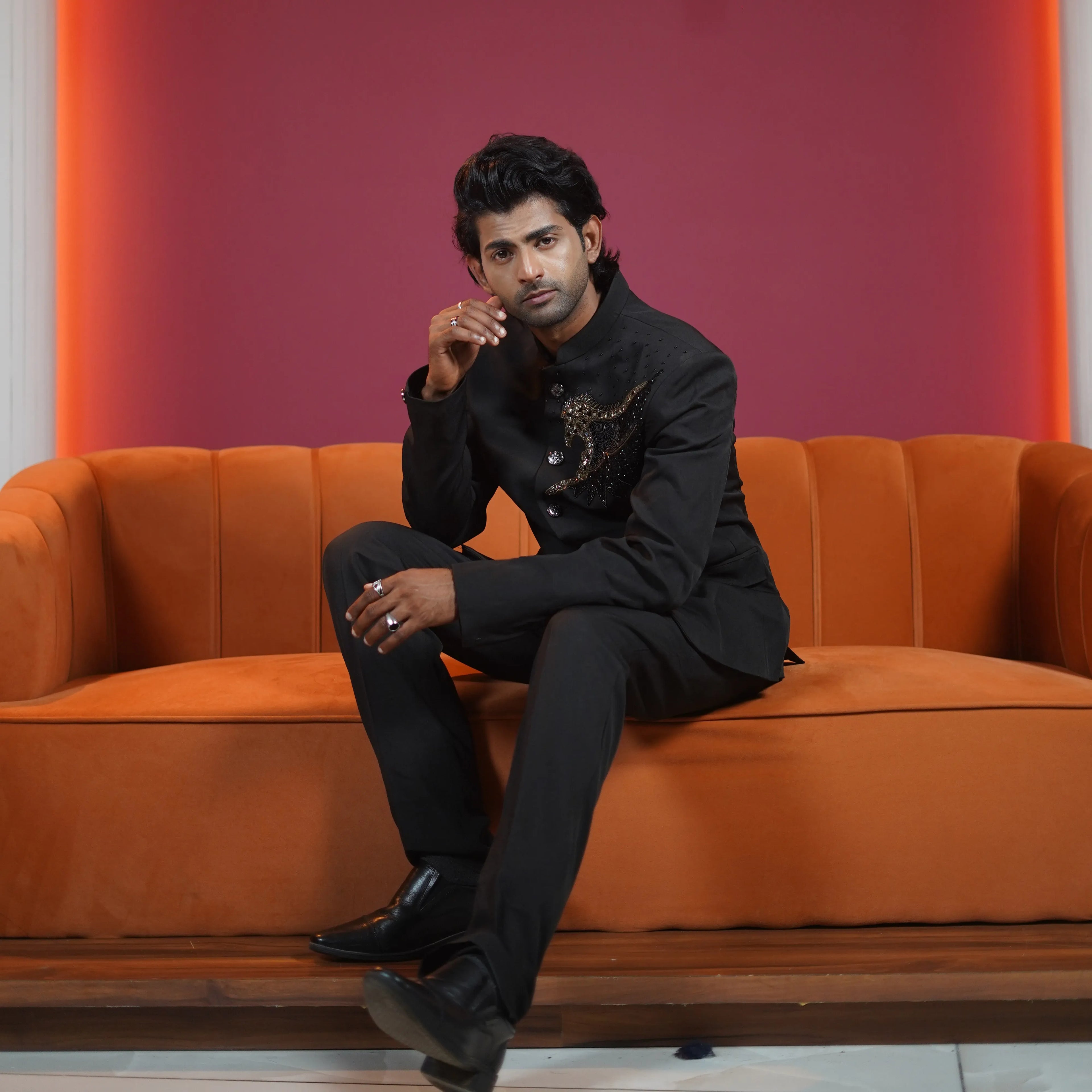 black designer jodhpuri suit for groom available at Posh Wedding Rental Kerala groom suit rental
