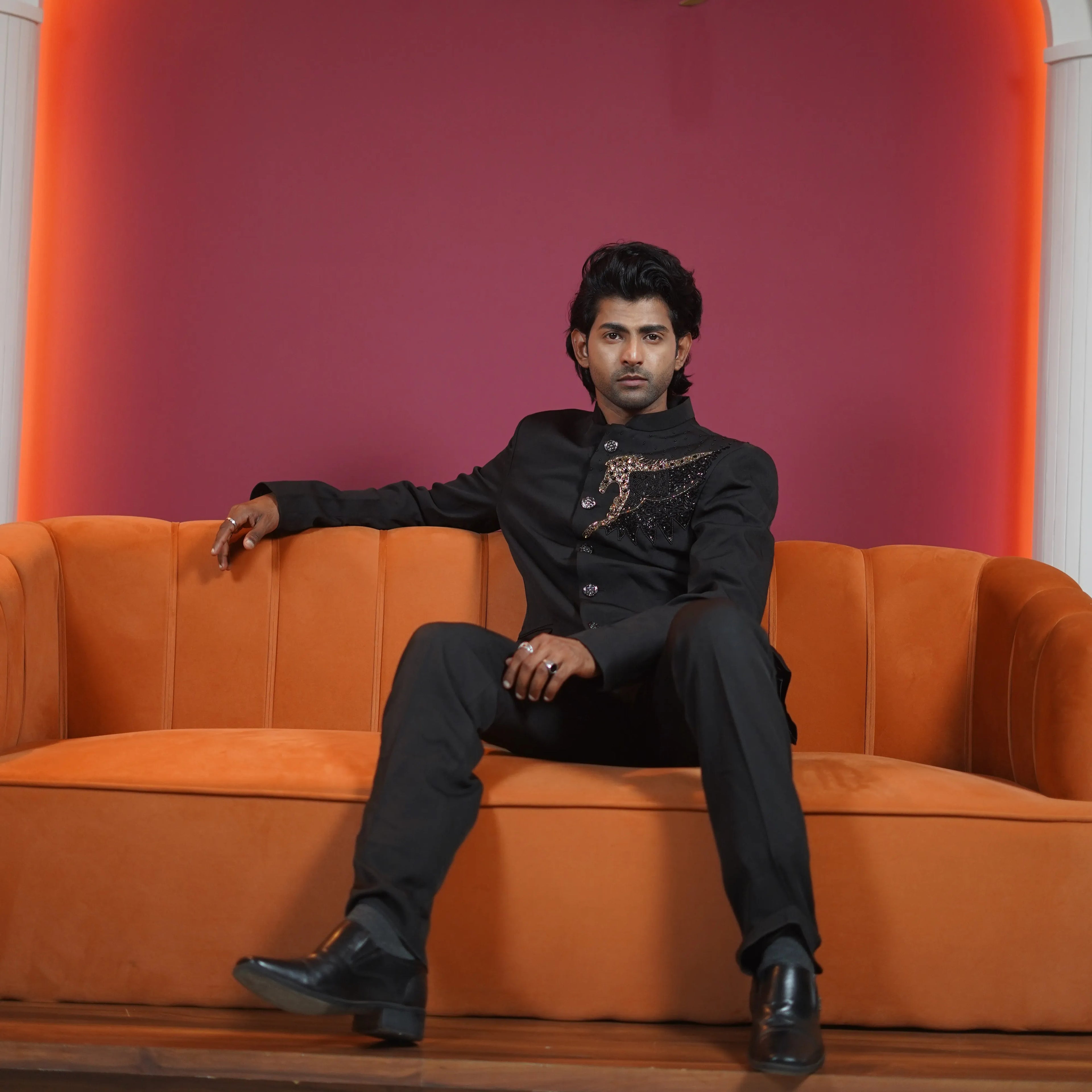 black designer jodhpuri suit for groom available at Posh Wedding Rental Kerala groom suit rental
