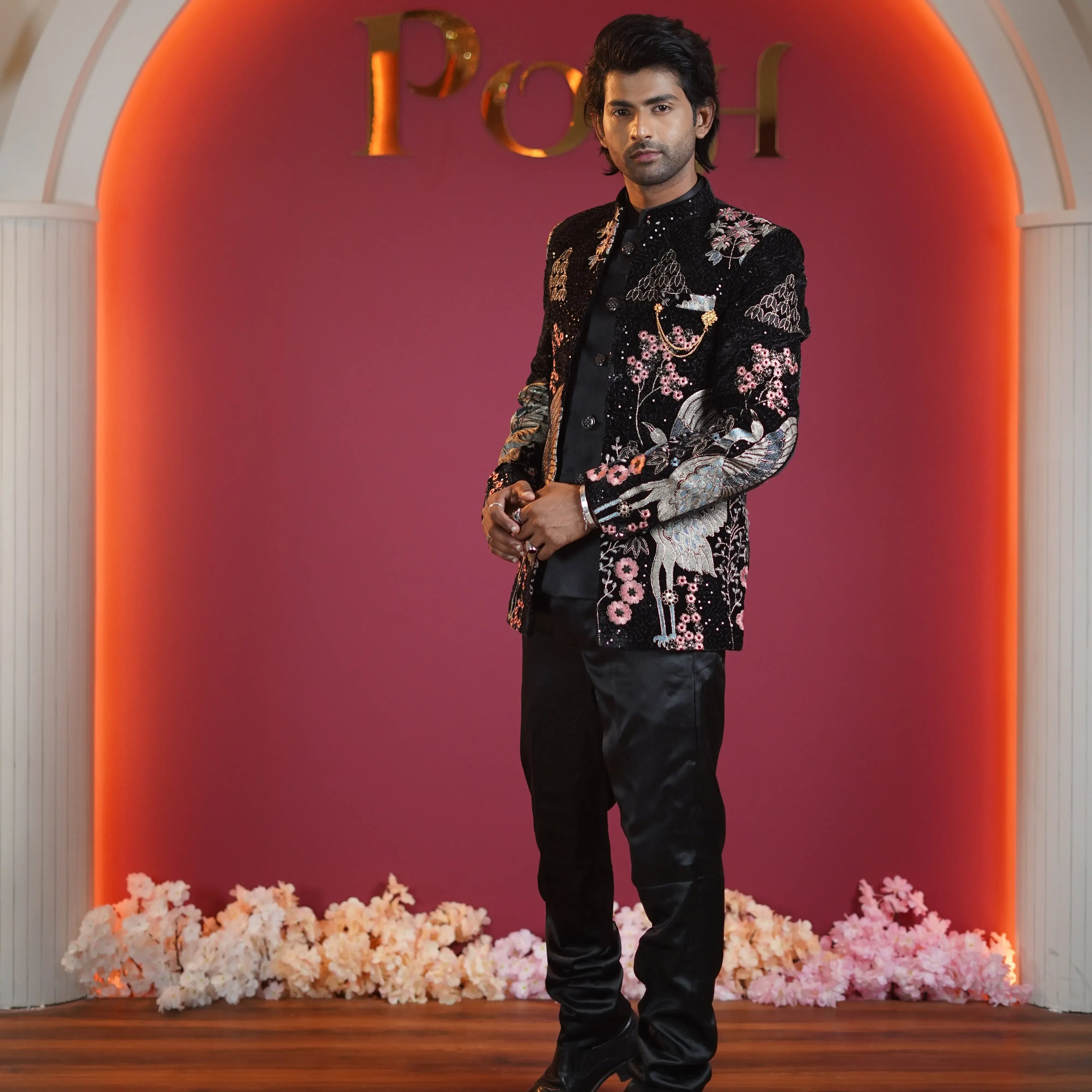 black designer embroidered jodhpuri suit for groom available at Posh Wedding Rental Kerala groom suit rental