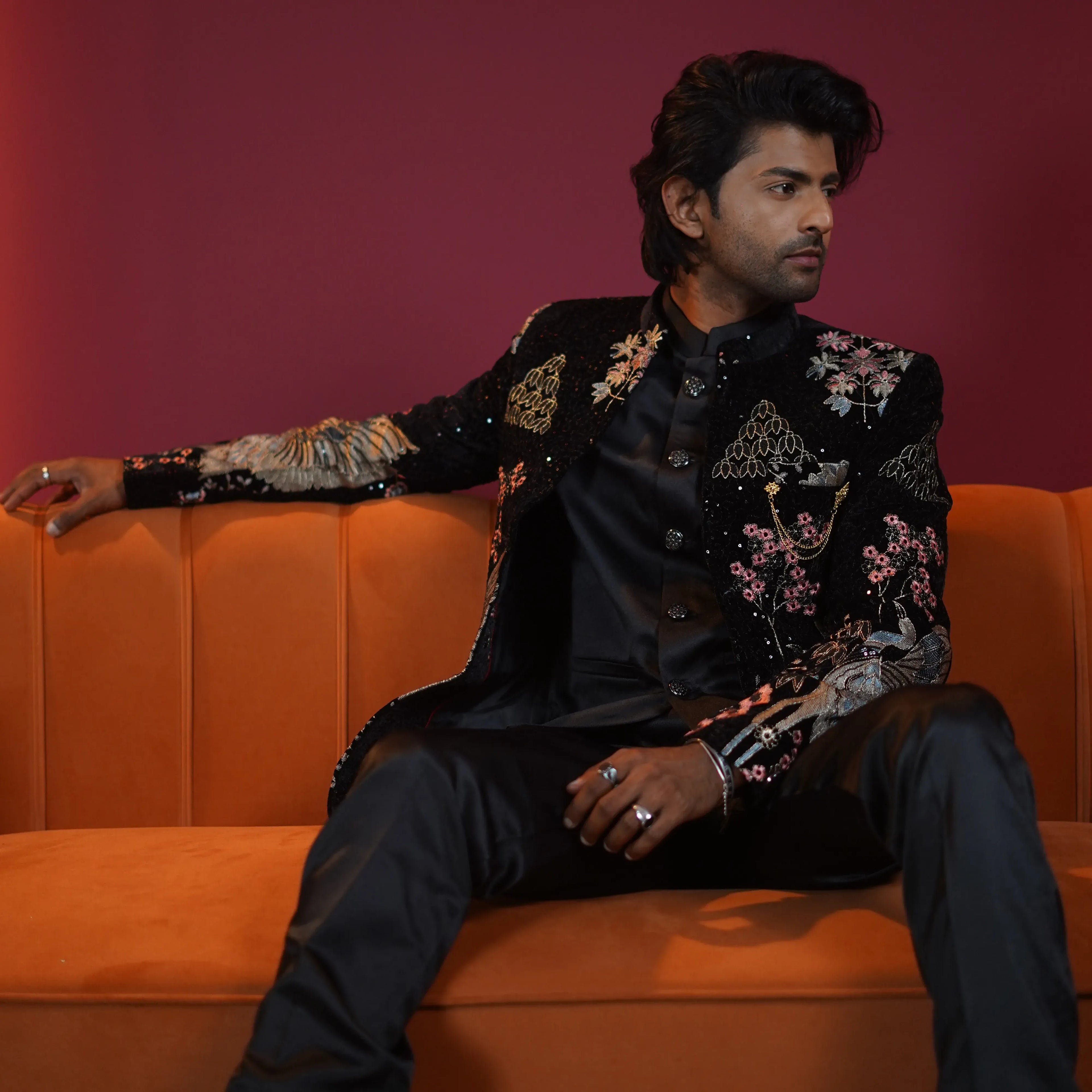 black designer embroidered jodhpuri suit for groom available at Posh Wedding Rental Kerala groom suit rental