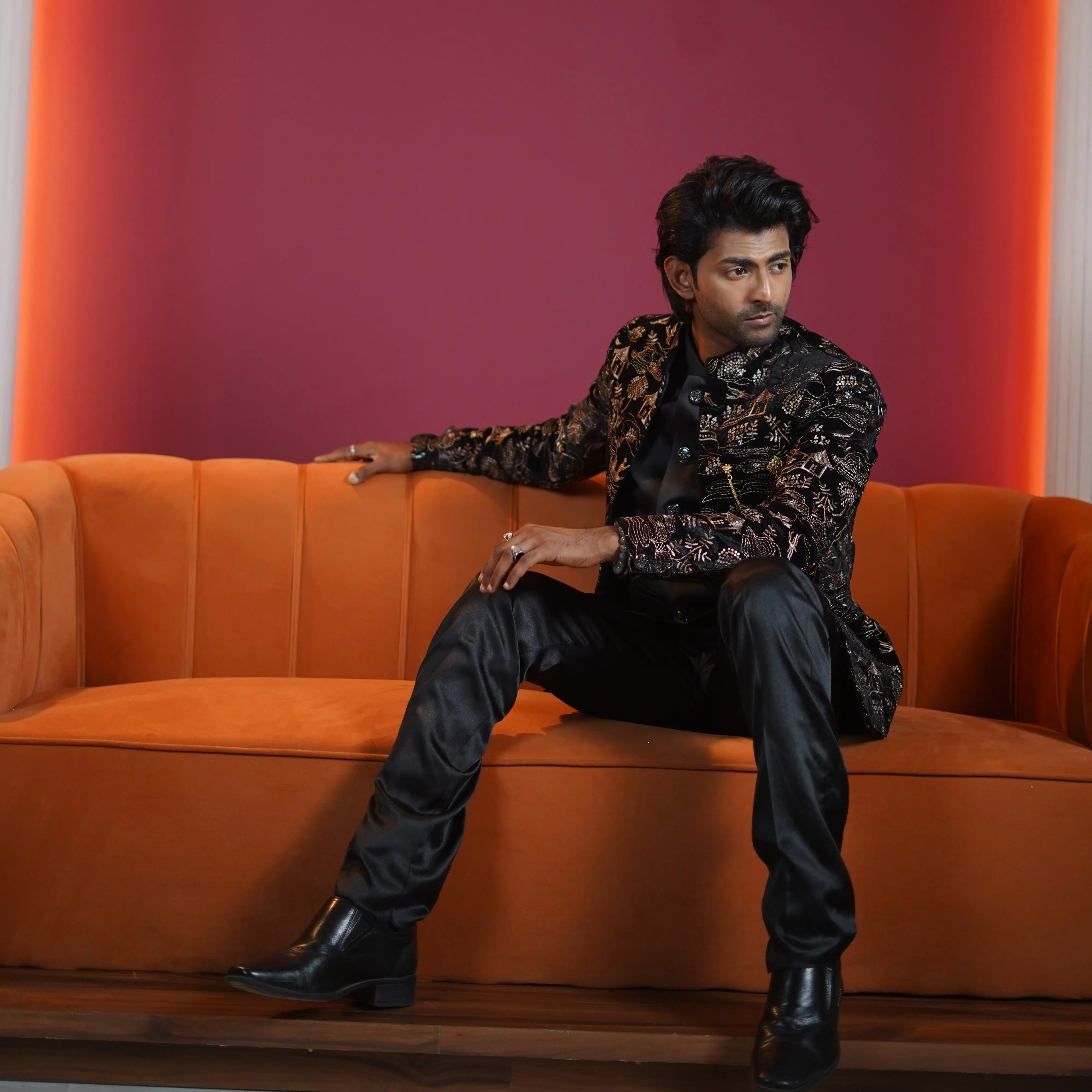 black embroidered designer jodhpuri suit for groom available at Posh Wedding Rental Kerala sherwani rental