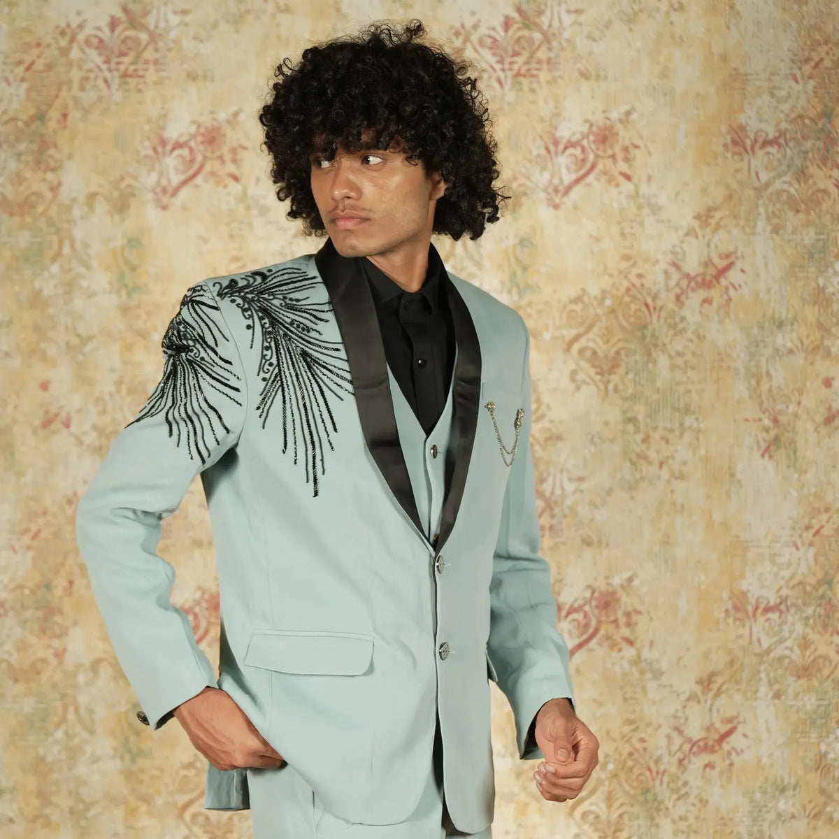 Blue wedding suit on rent in Kerala with waistcoat