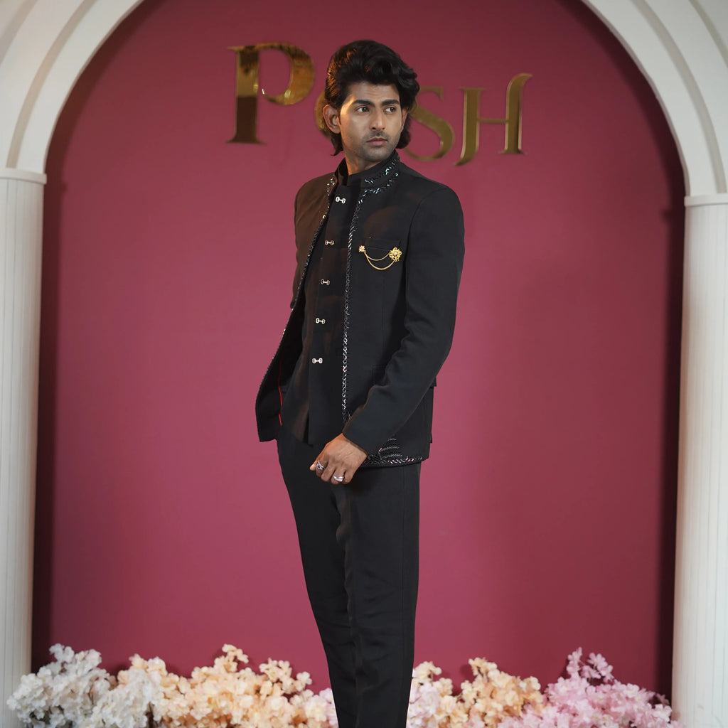 Classic Black Designer Jodhpuri Suit