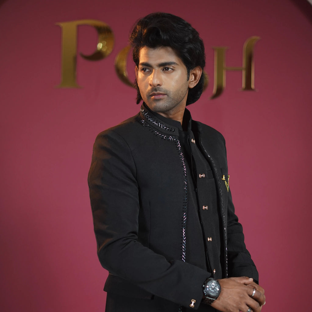 Classic Black Designer Jodhpuri Suit