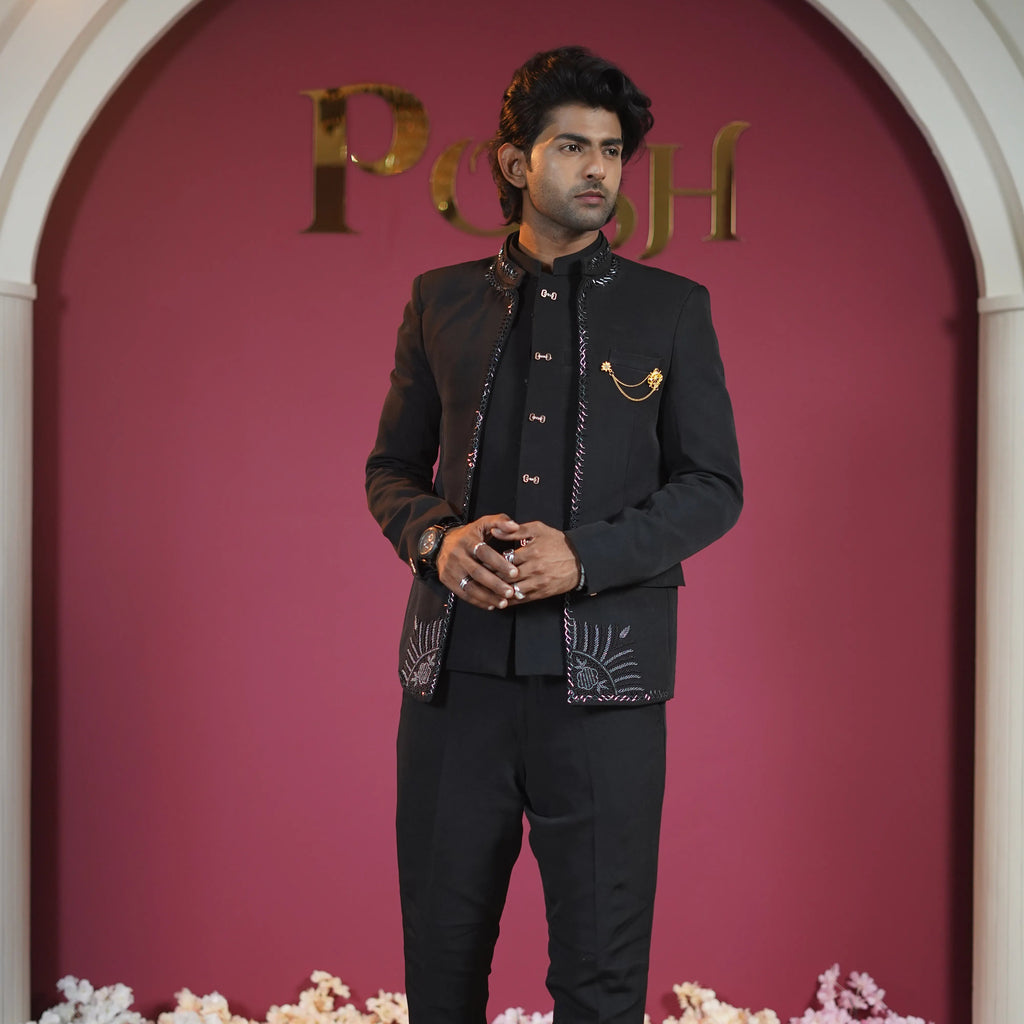Classic Black Designer Jodhpuri Suit