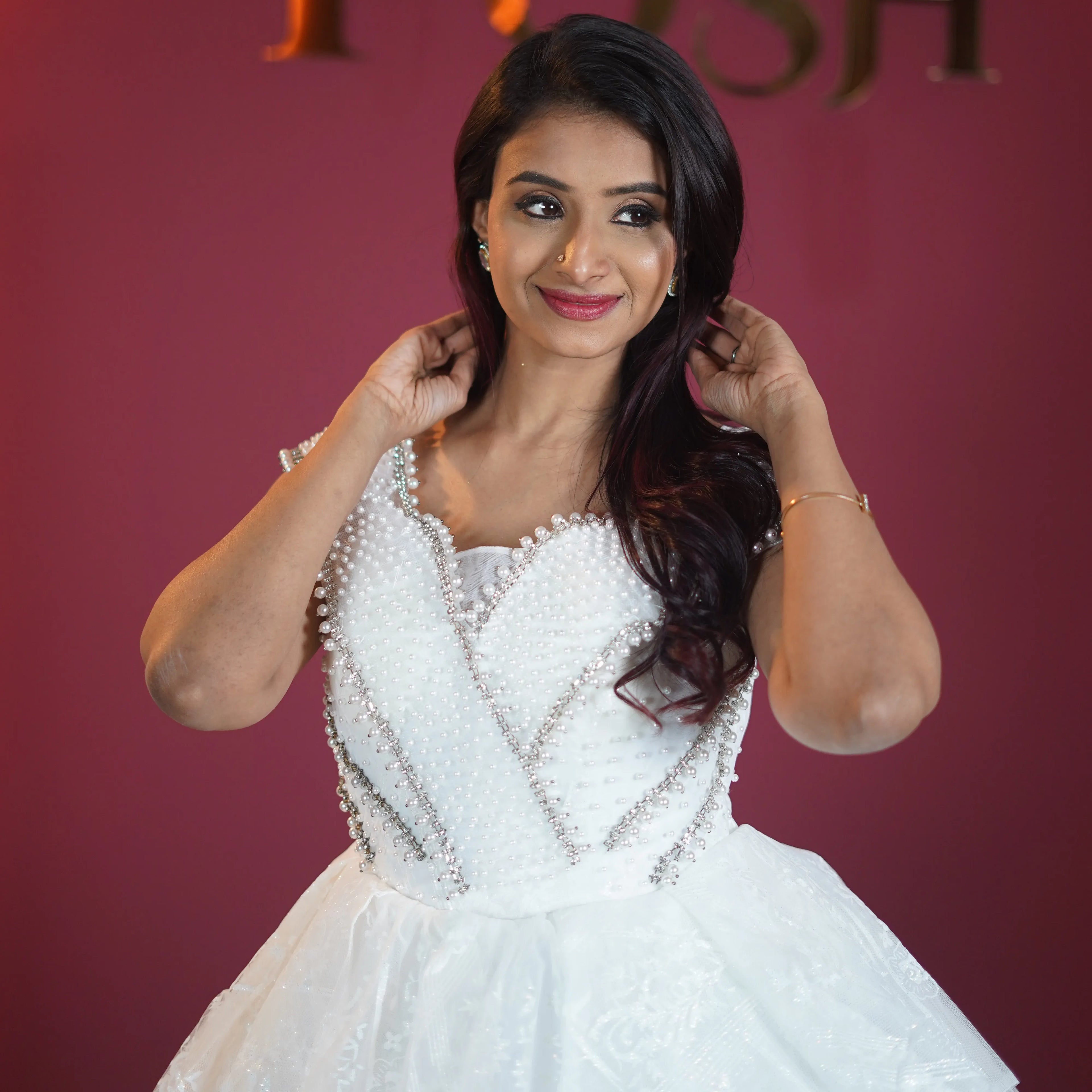 white princess bridal gown with long train available at Posh Wedding Rental Kerala bridal gown rental