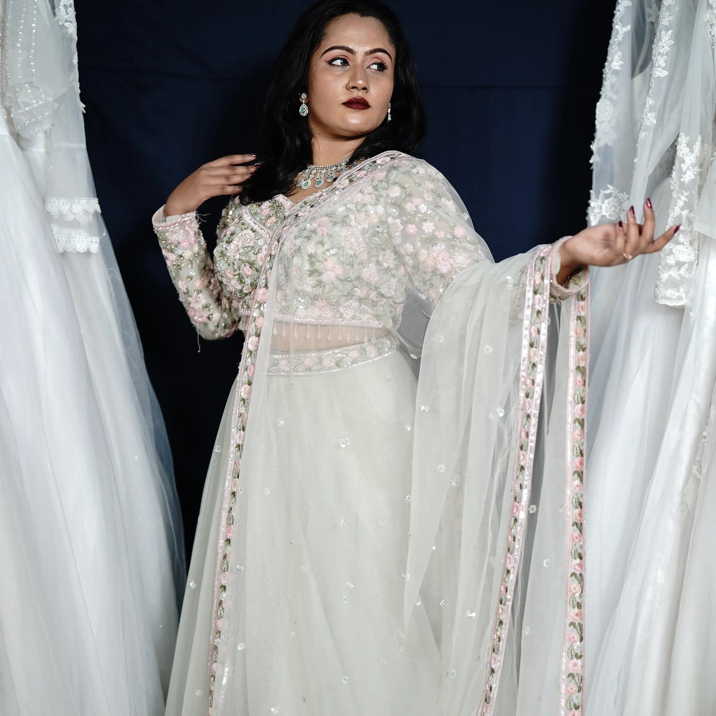 Pista Green Bridal Crop Top Set