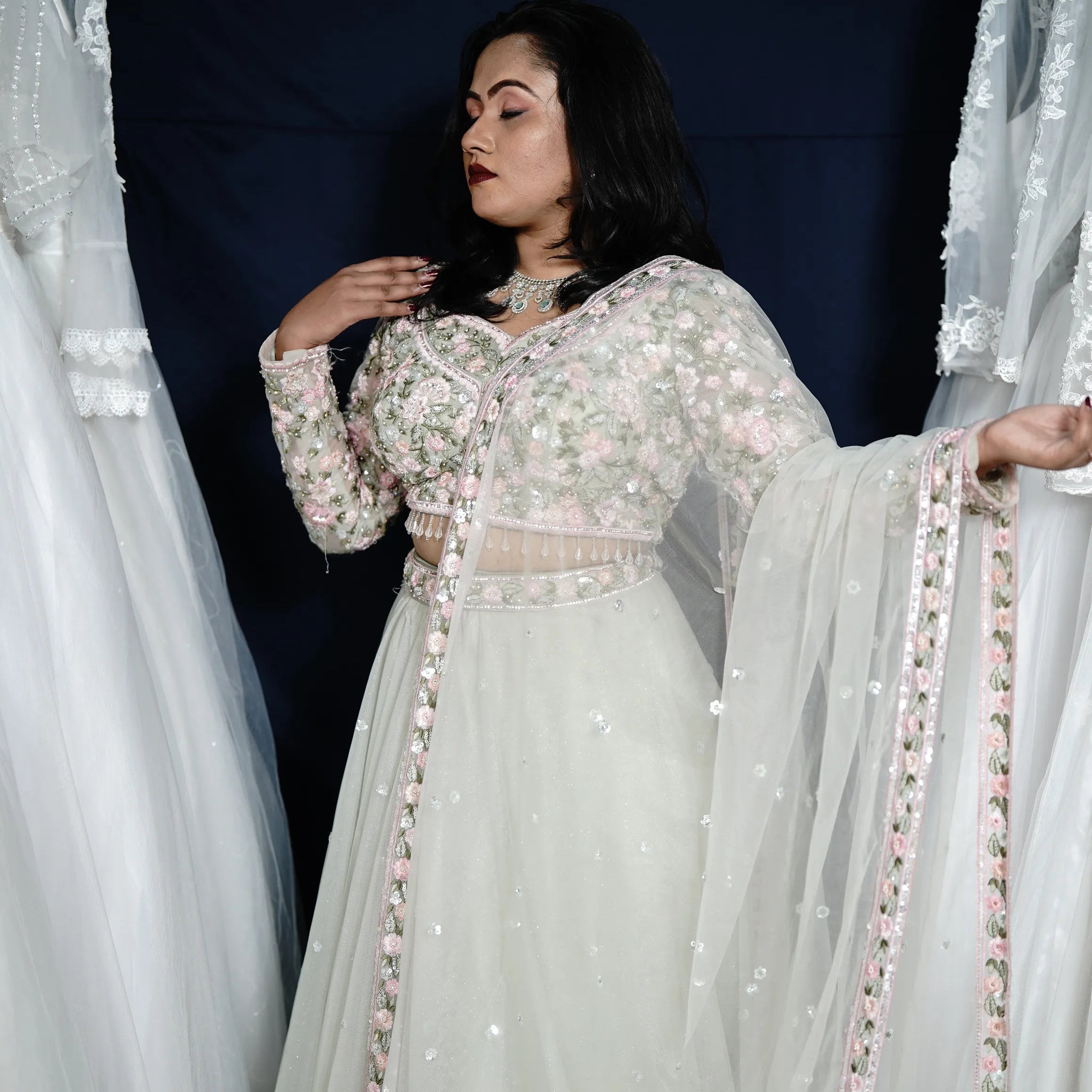 Pista Green Bridal Crop Top Set