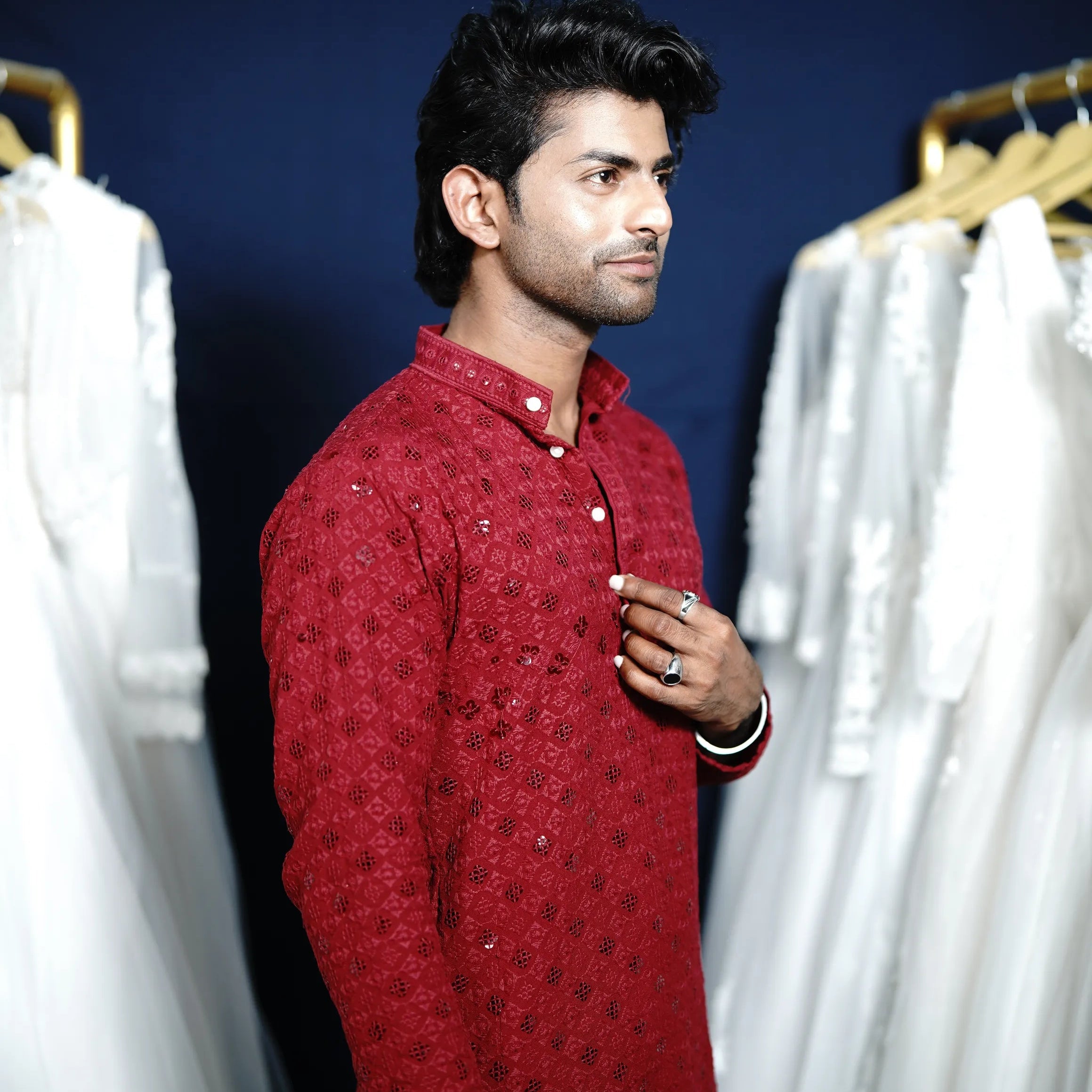 Festive Red Wedding Kurta