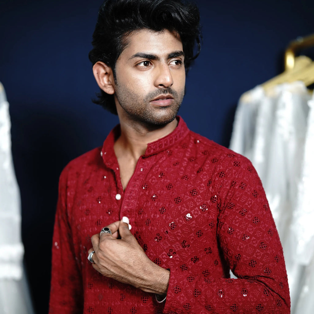 Festive Red Wedding Kurta