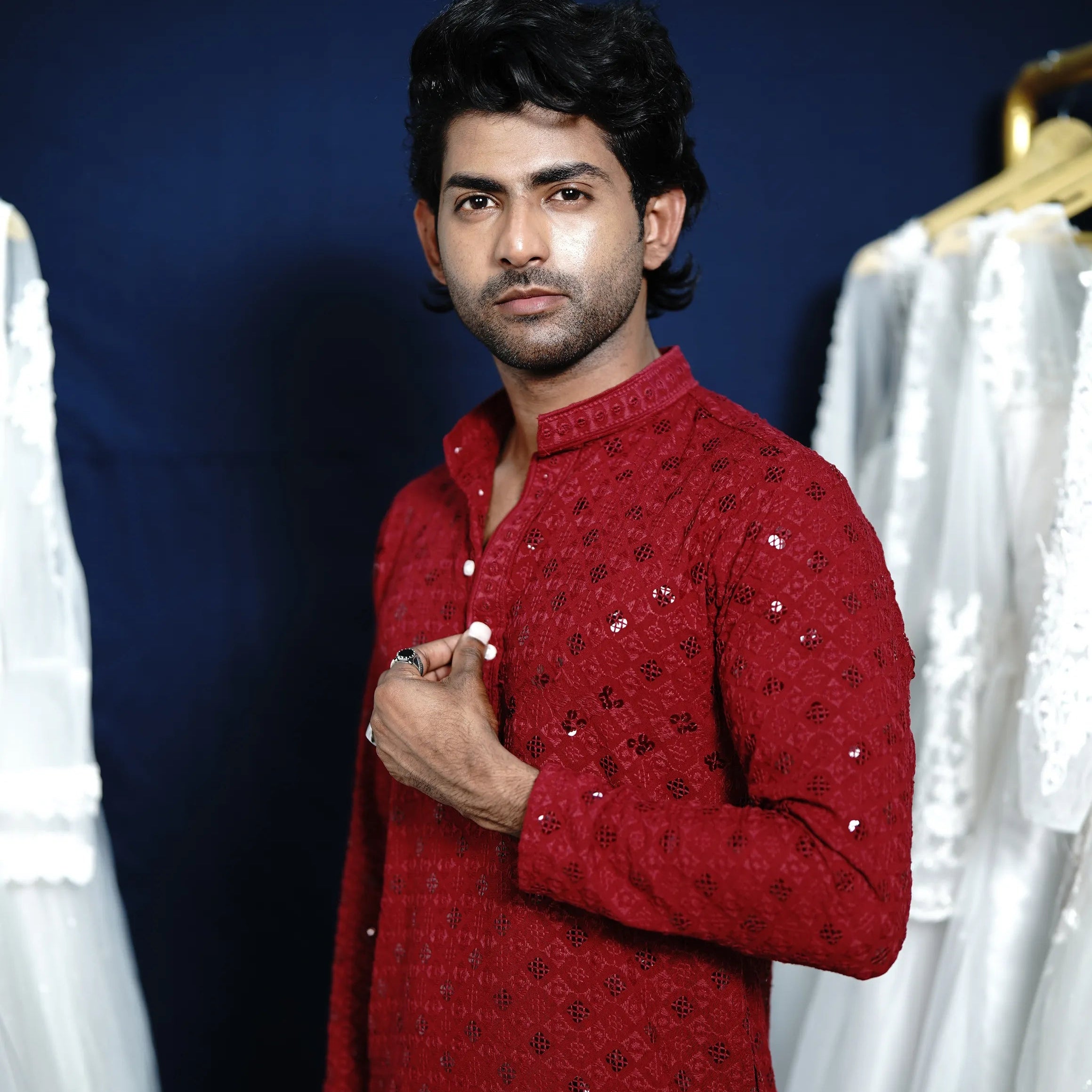 Festive Red Wedding Kurta