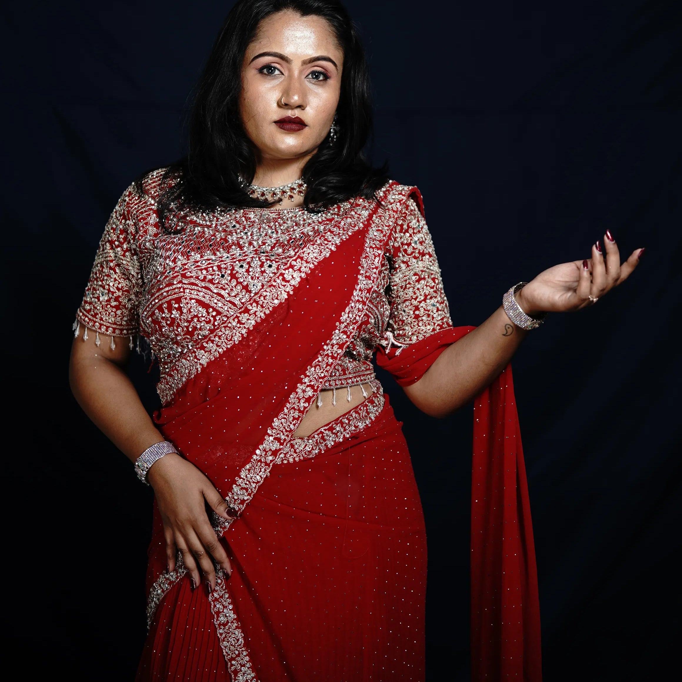 Red Bridal Crop Top Saree