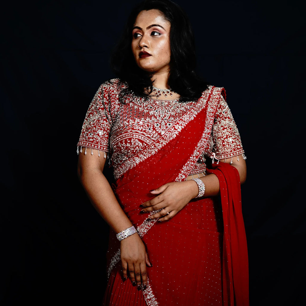 Red Bridal Crop Top Saree