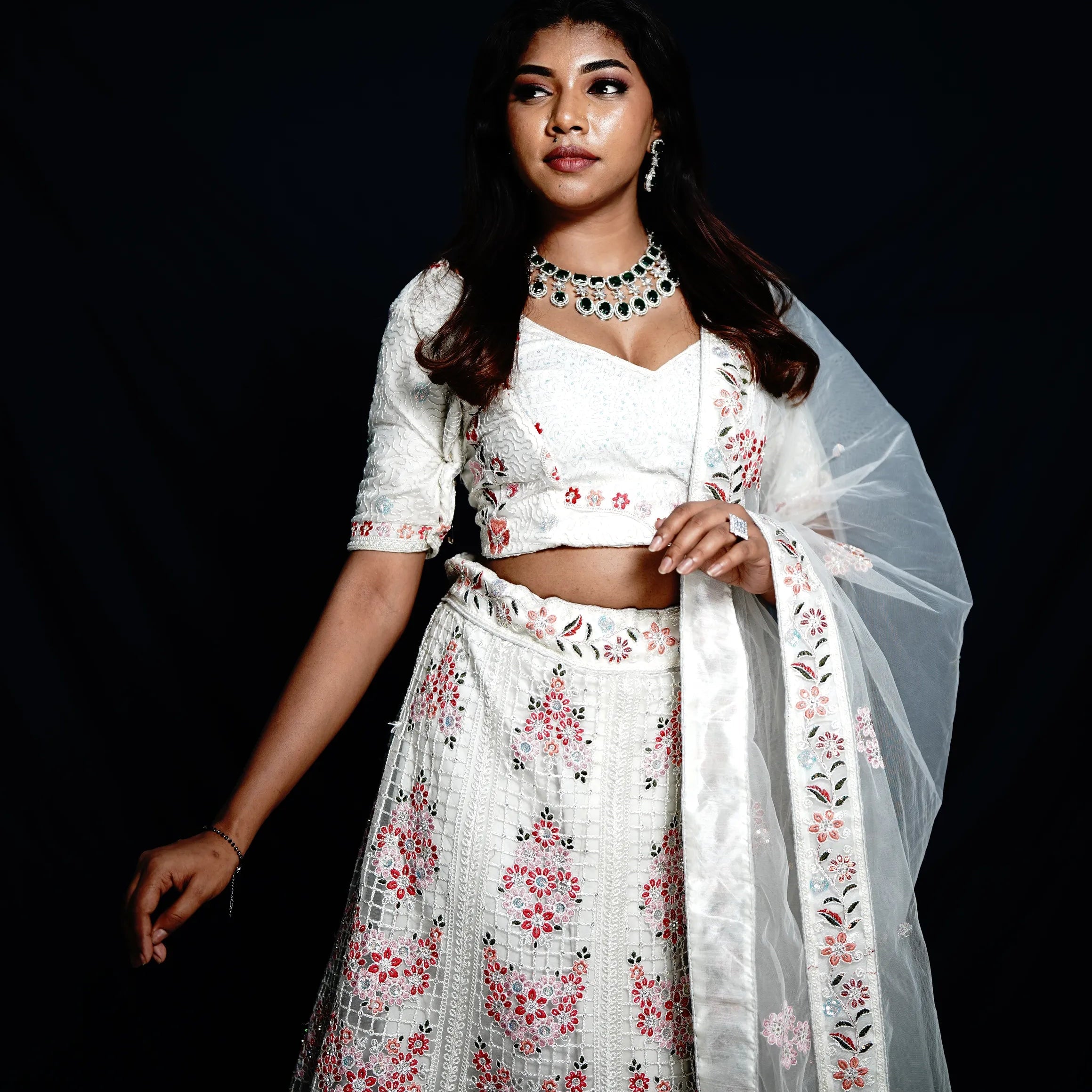 Off-White Bridal Crop Top Lehenga