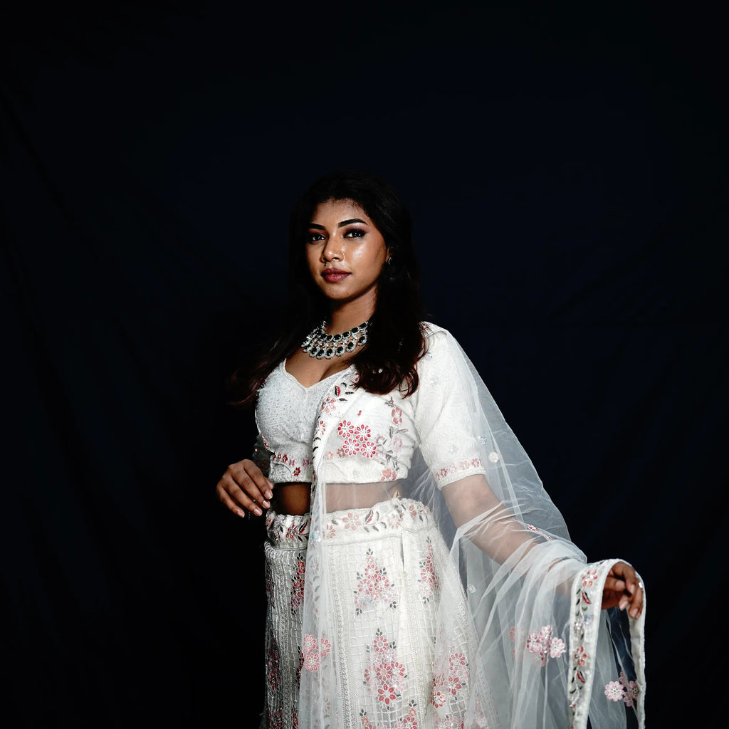 Off-White Bridal Crop Top Lehenga