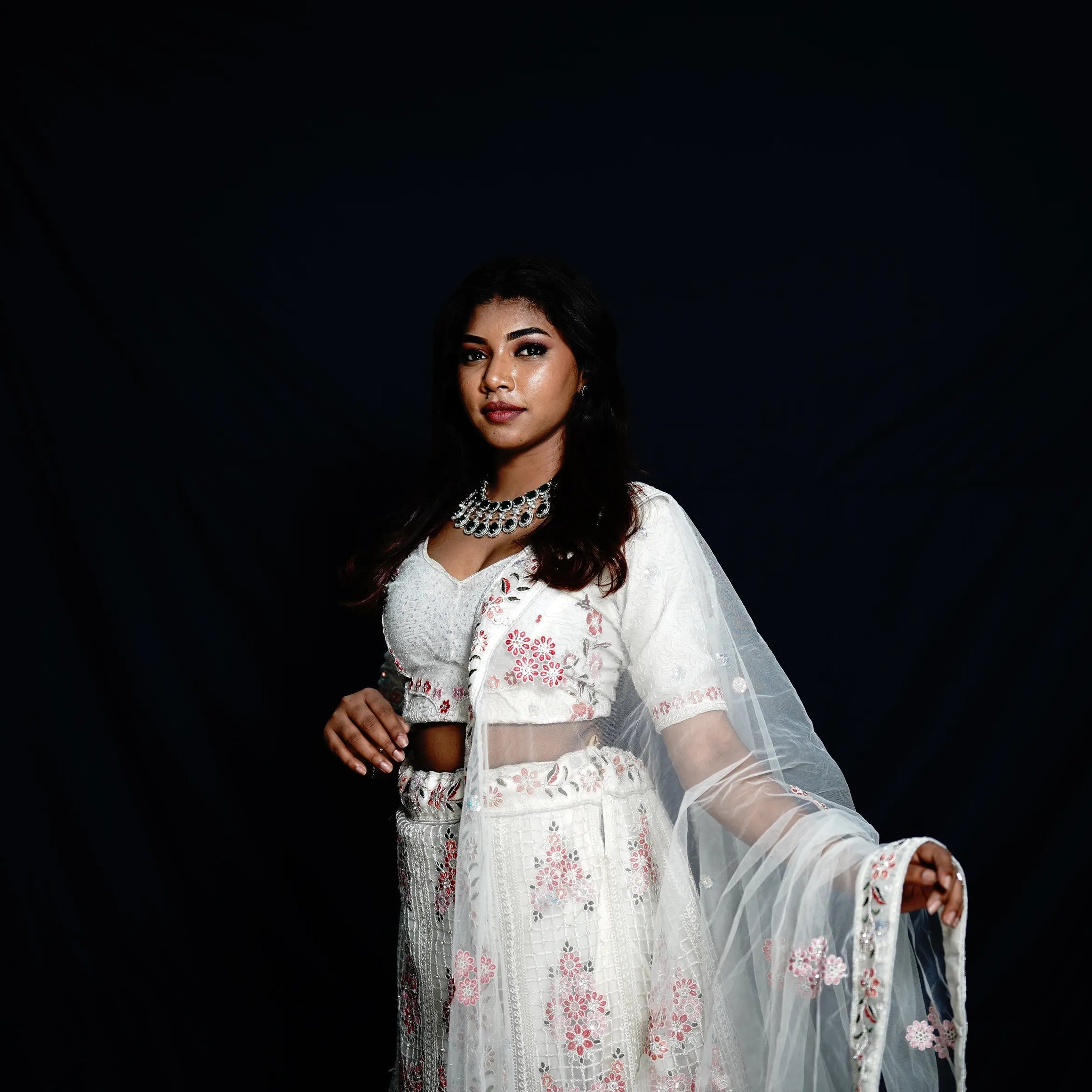 Off-White Bridal Crop Top Lehenga