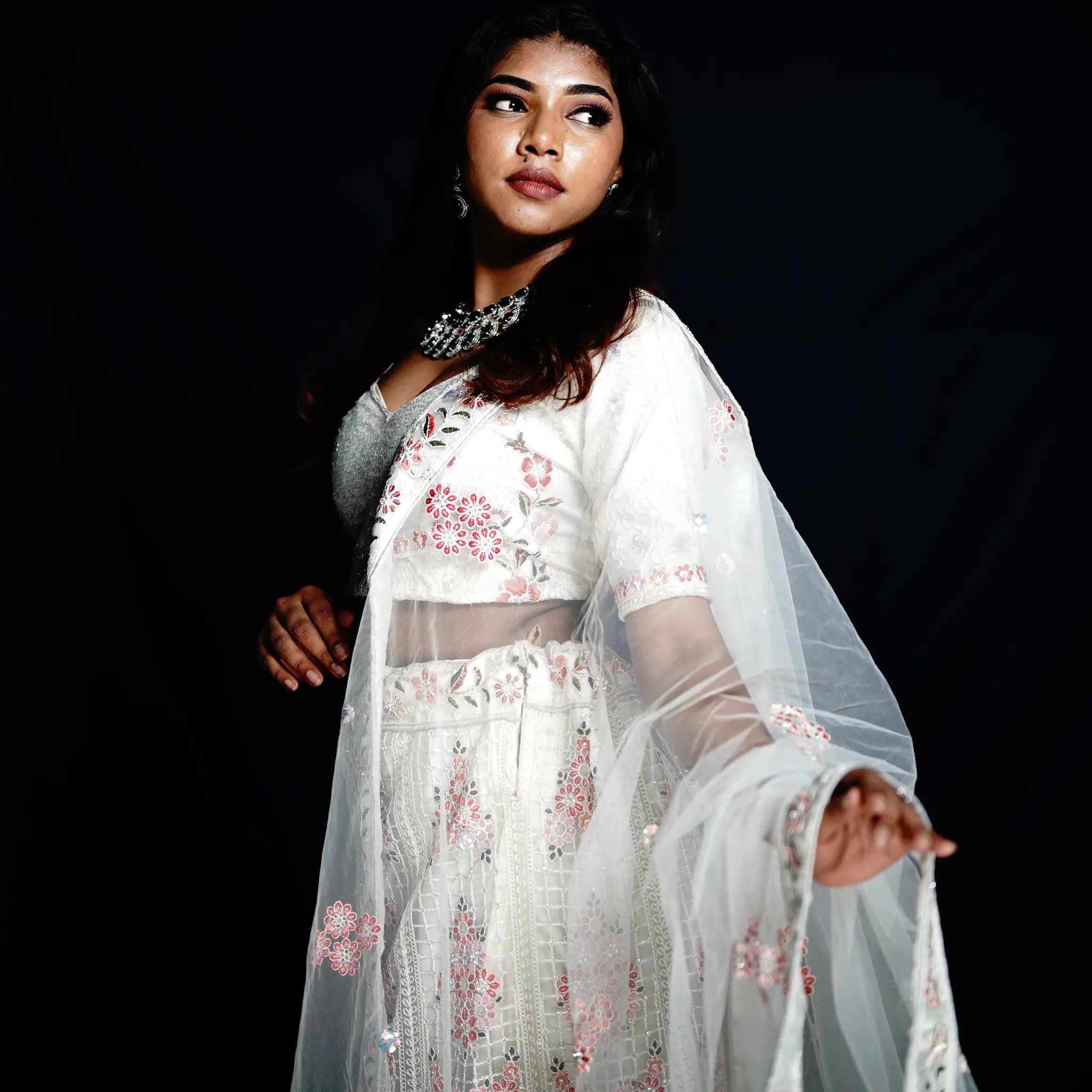 Off-White Bridal Crop Top Lehenga