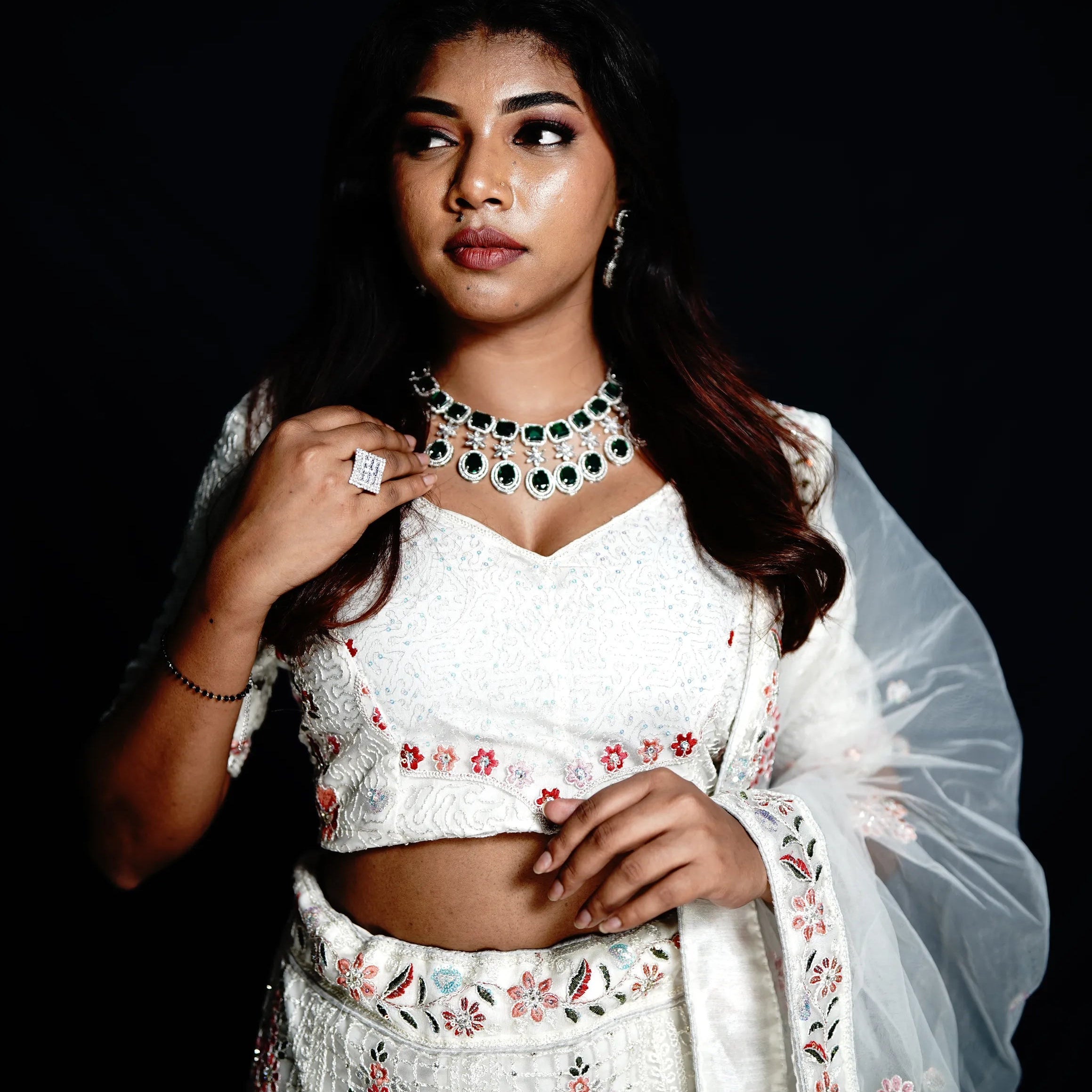 Off-White Bridal Crop Top Lehenga