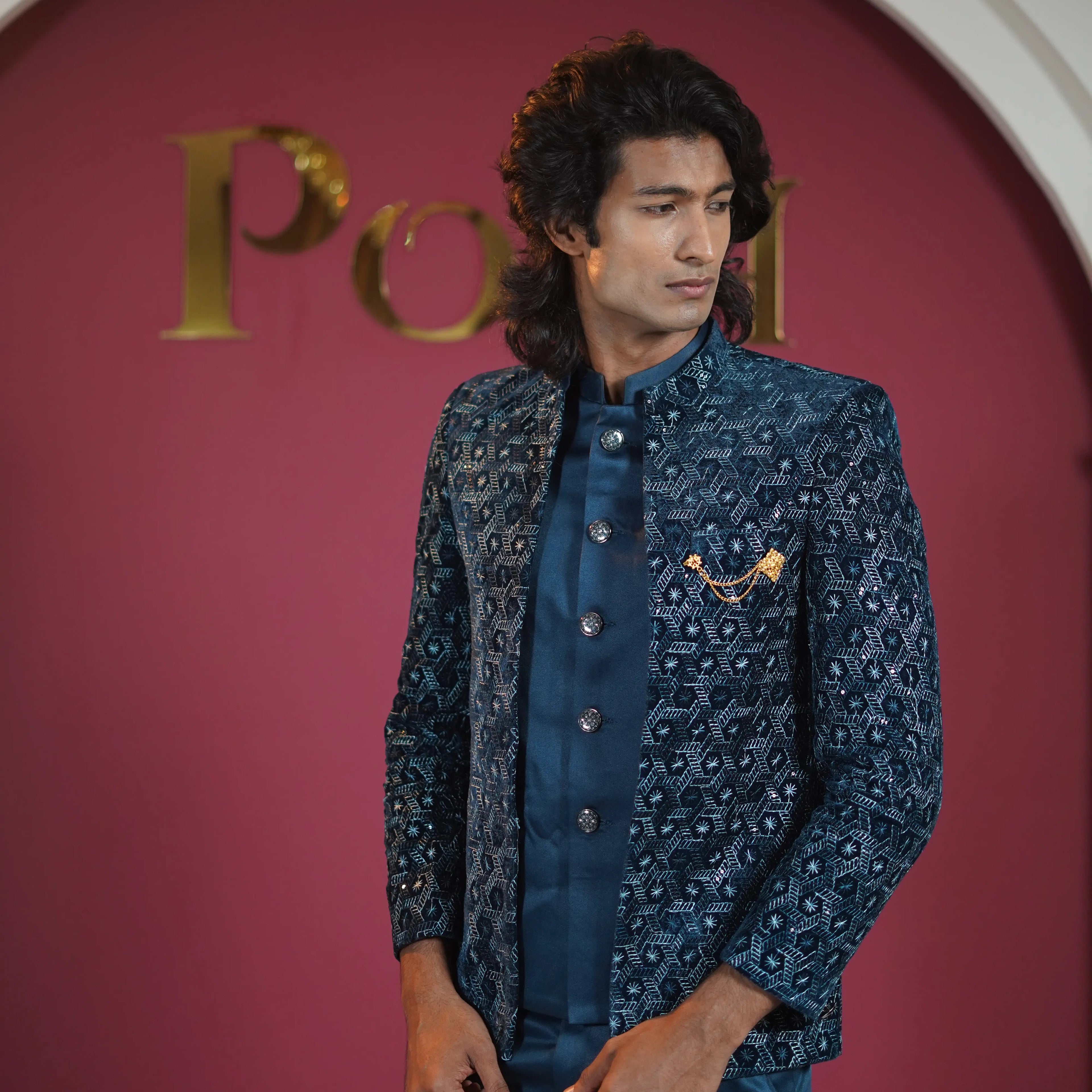 Navy Blue Designer Indo-Western Jodhpuri Suit