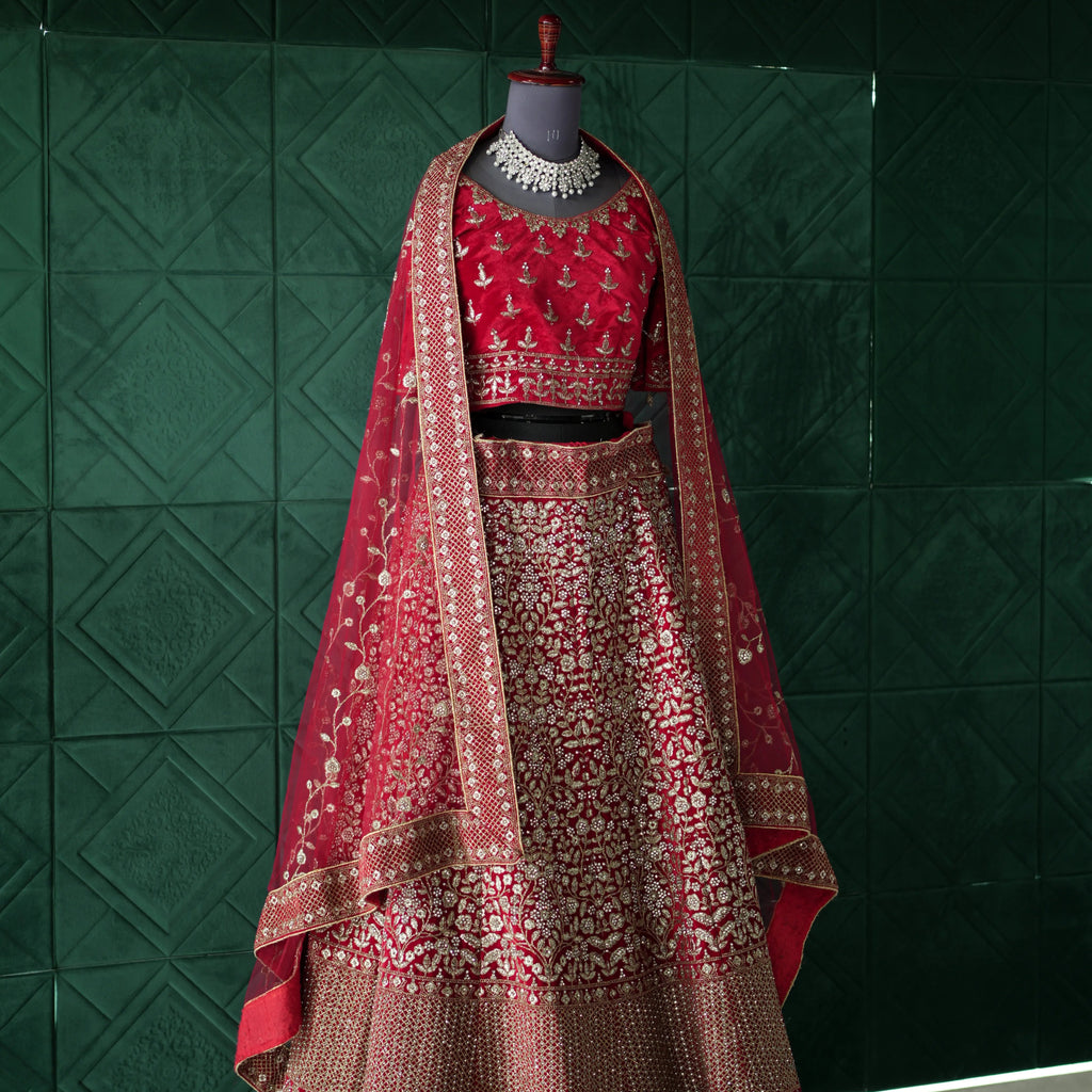 Red Heavy Embroidery Lehenga