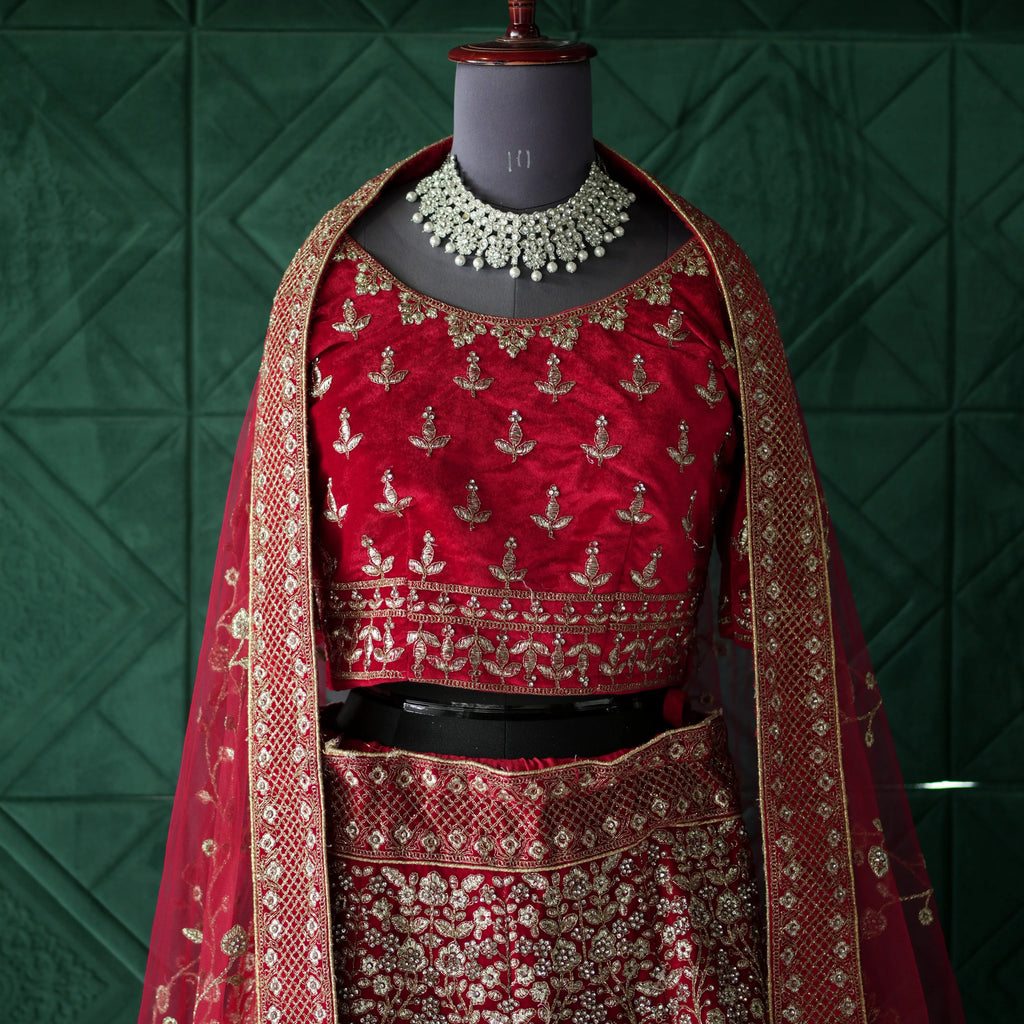 Red Heavy Embroidery Lehenga