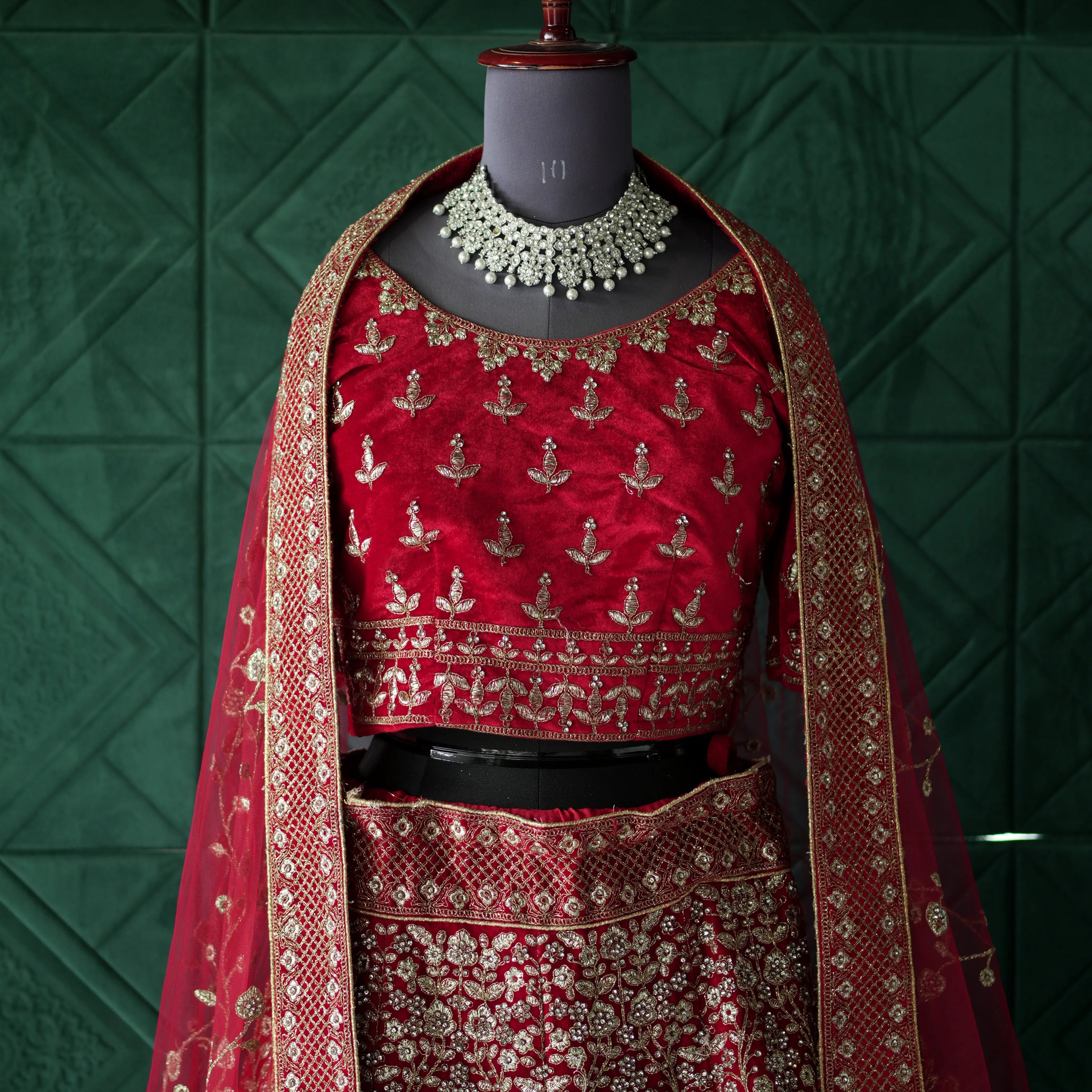 Red Heavy Embroidery Lehenga