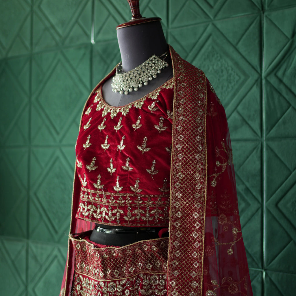 Red Heavy Embroidery Lehenga