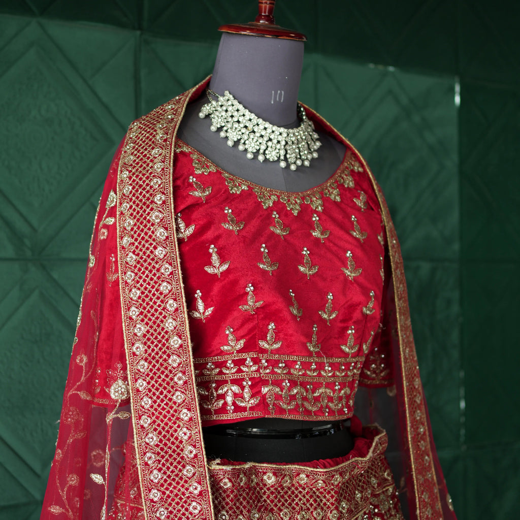 Red Heavy Embroidery Lehenga