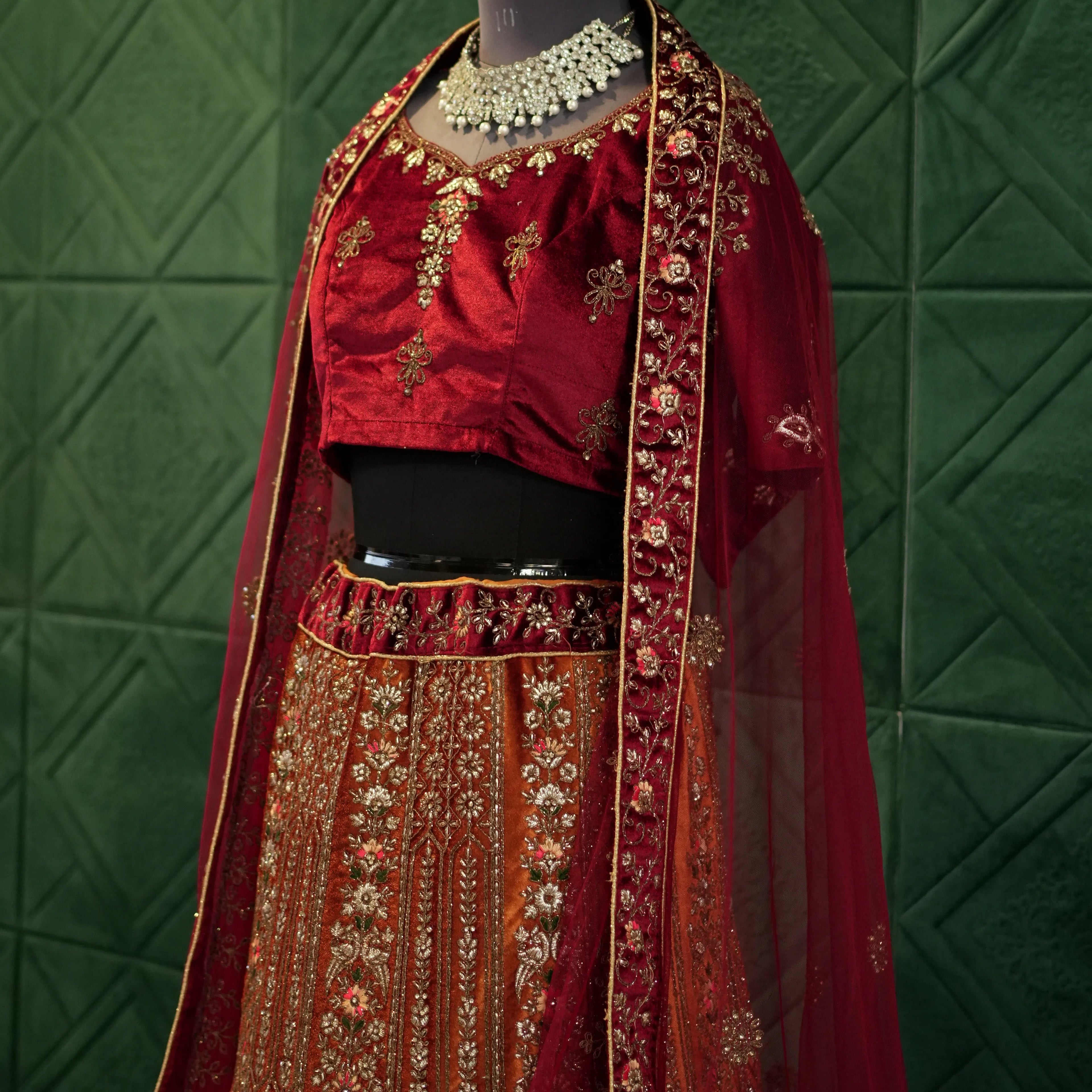 Maroon Embroidery Bridal Red Lehenga