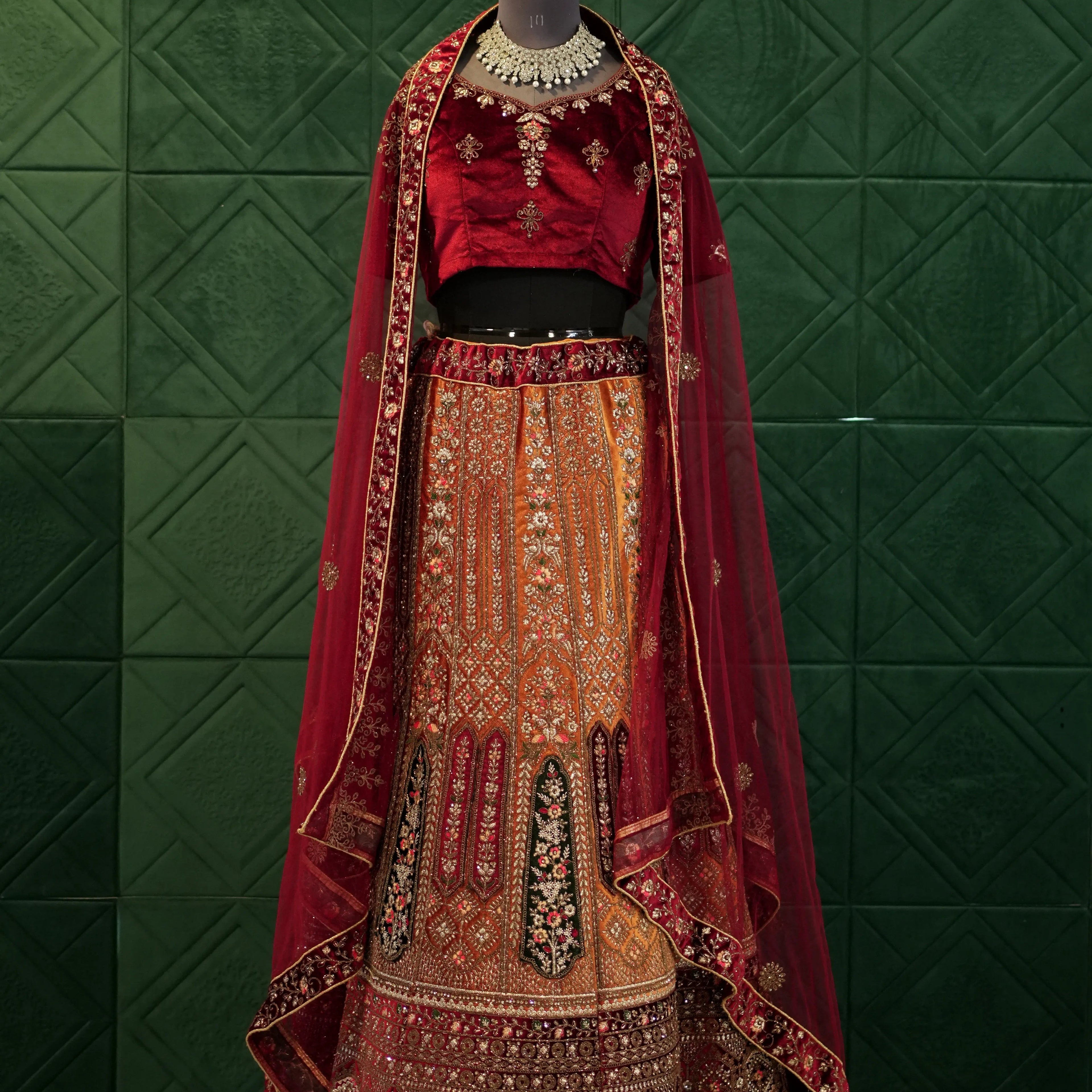 Maroon Embroidery Bridal Red Lehenga