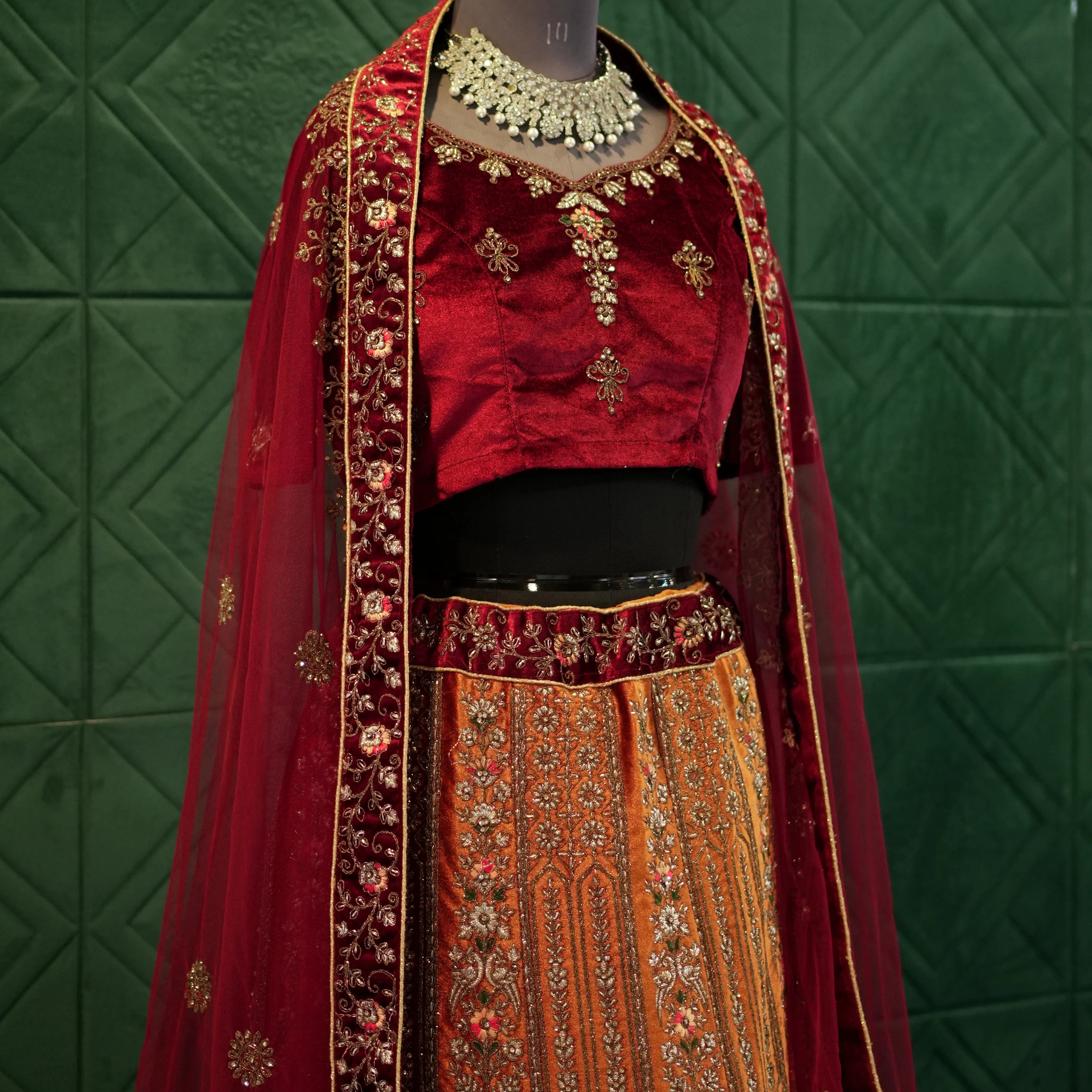 Maroon Embroidery Bridal Red Lehenga