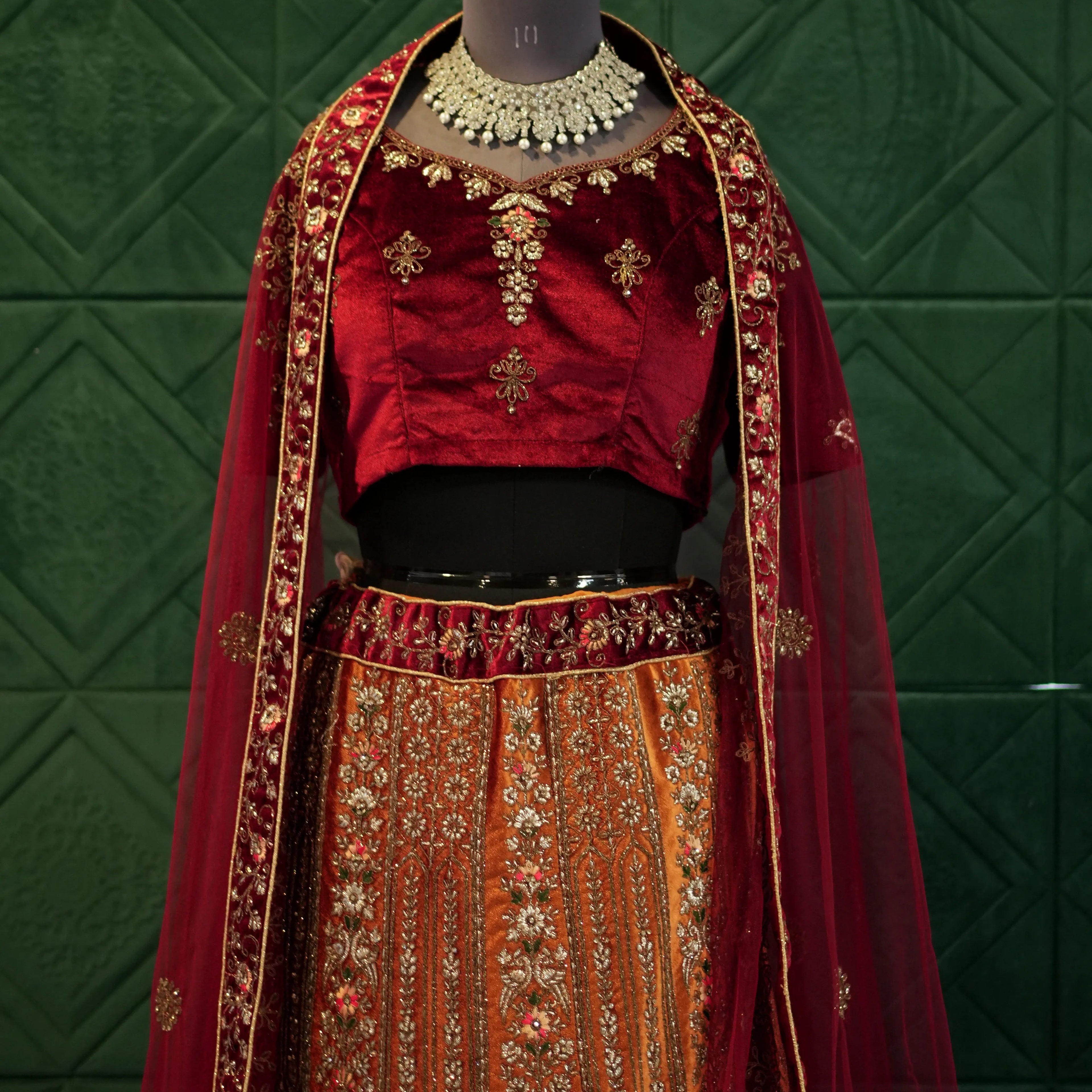 Maroon Embroidery Bridal Red Lehenga