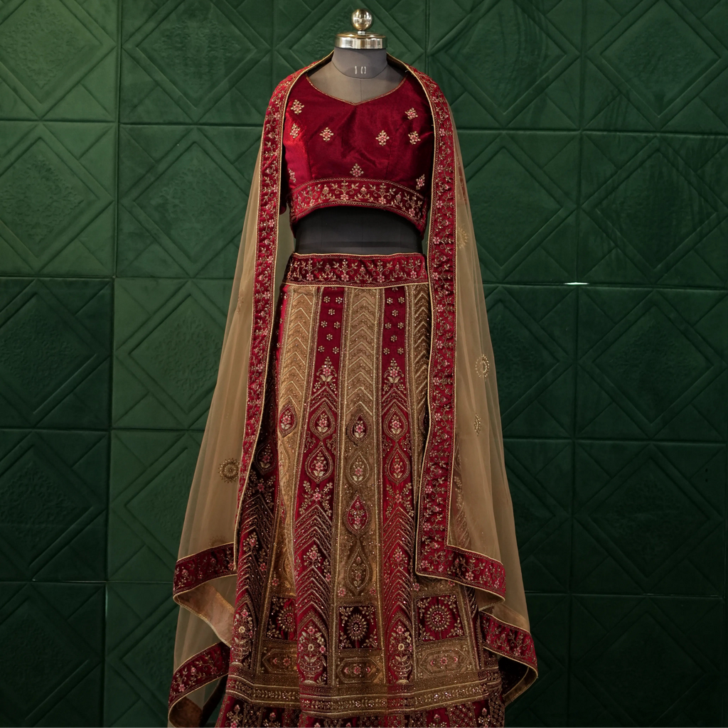heavy gold embroidery lehenga