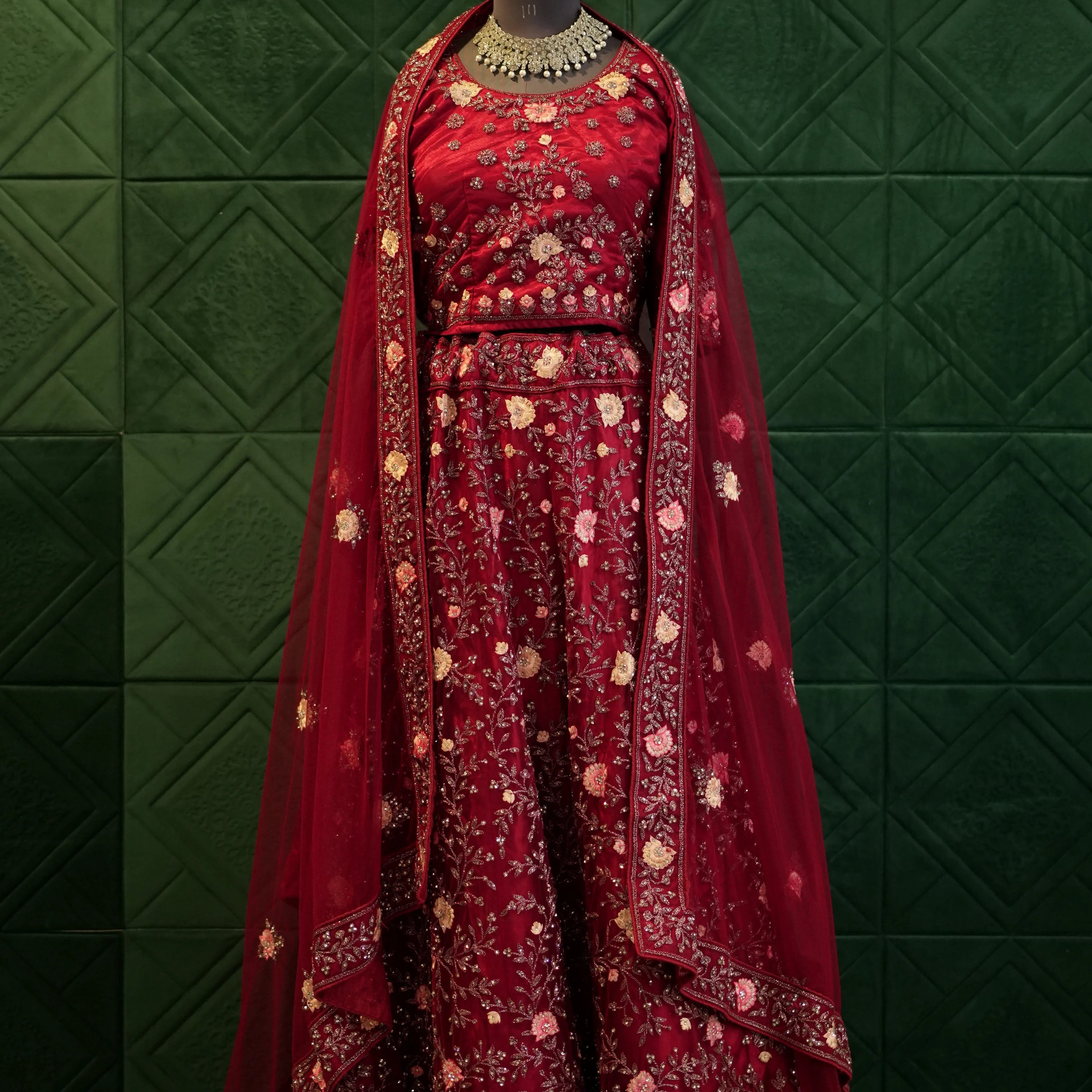 Red Floral Bridal Lehenga