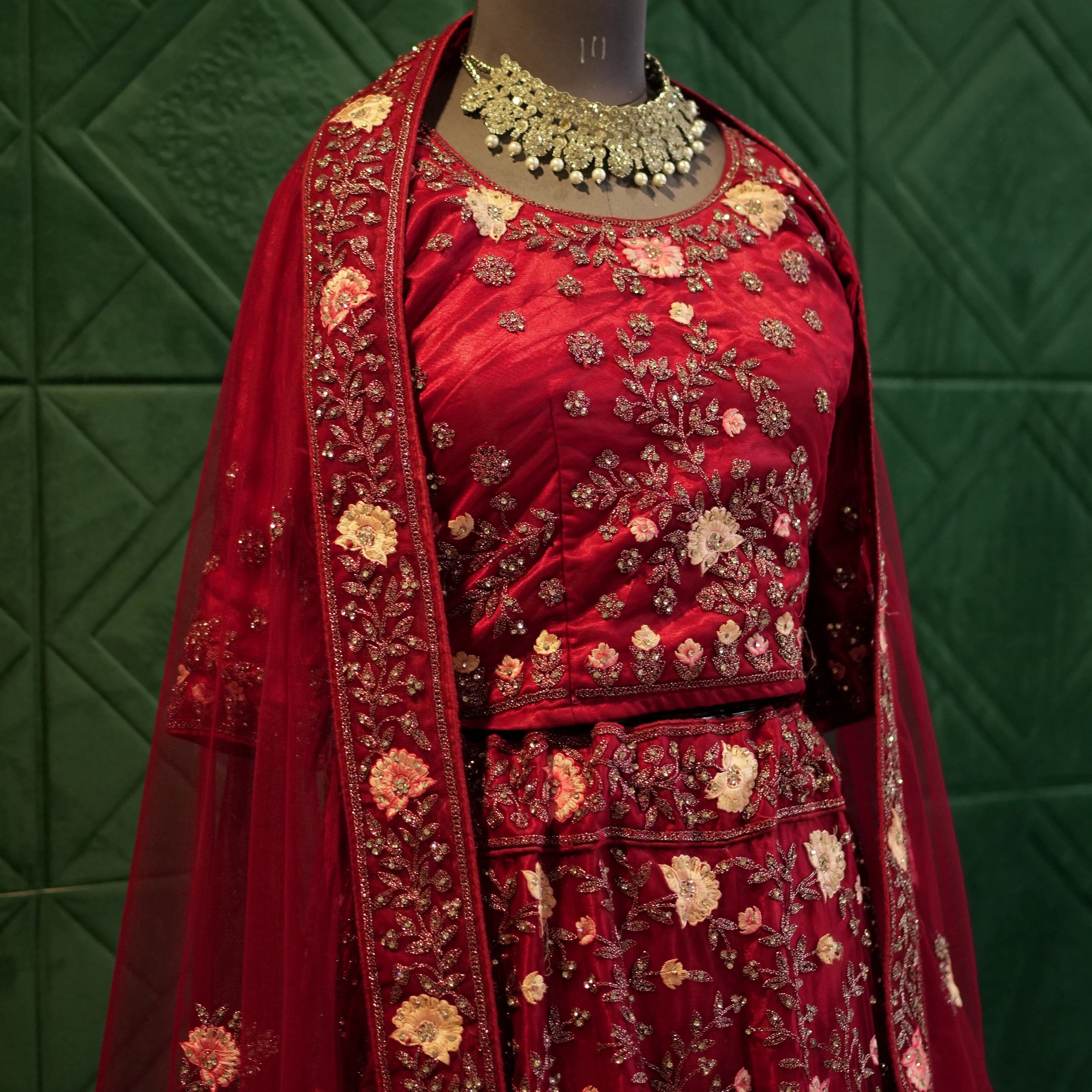 Red Floral Bridal Lehenga