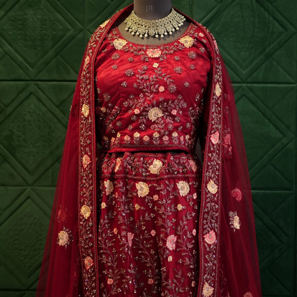 Red Floral Bridal Lehenga