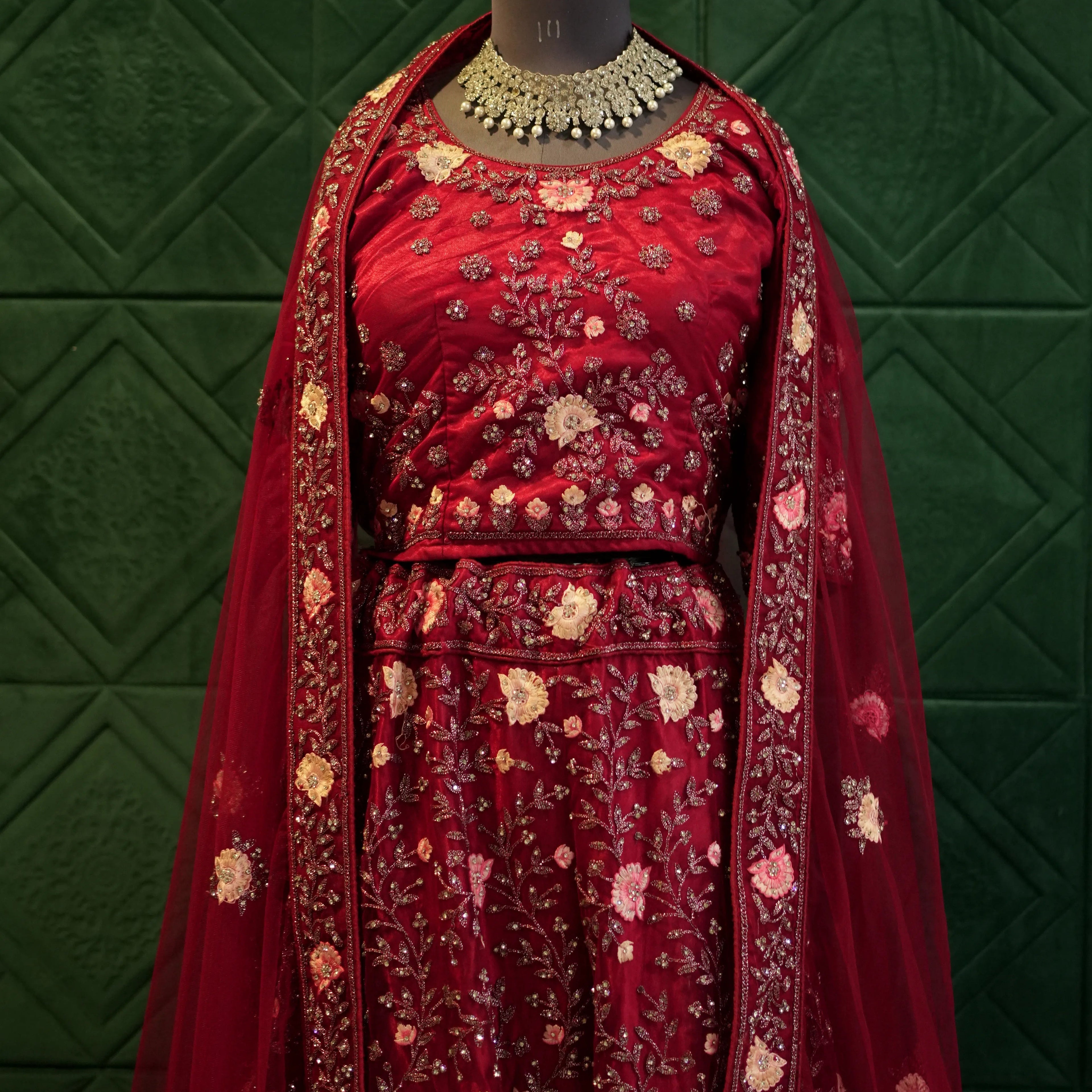 Red Floral Bridal Lehenga