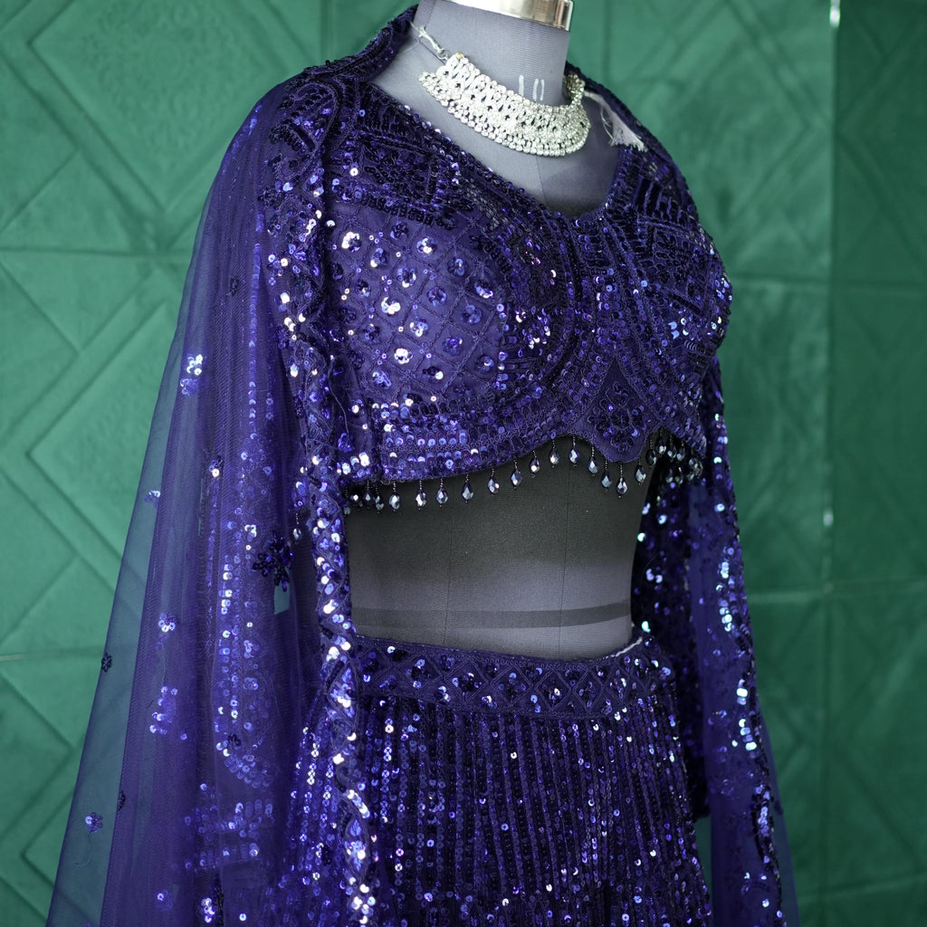 Navy Blue Sequin Lehenga