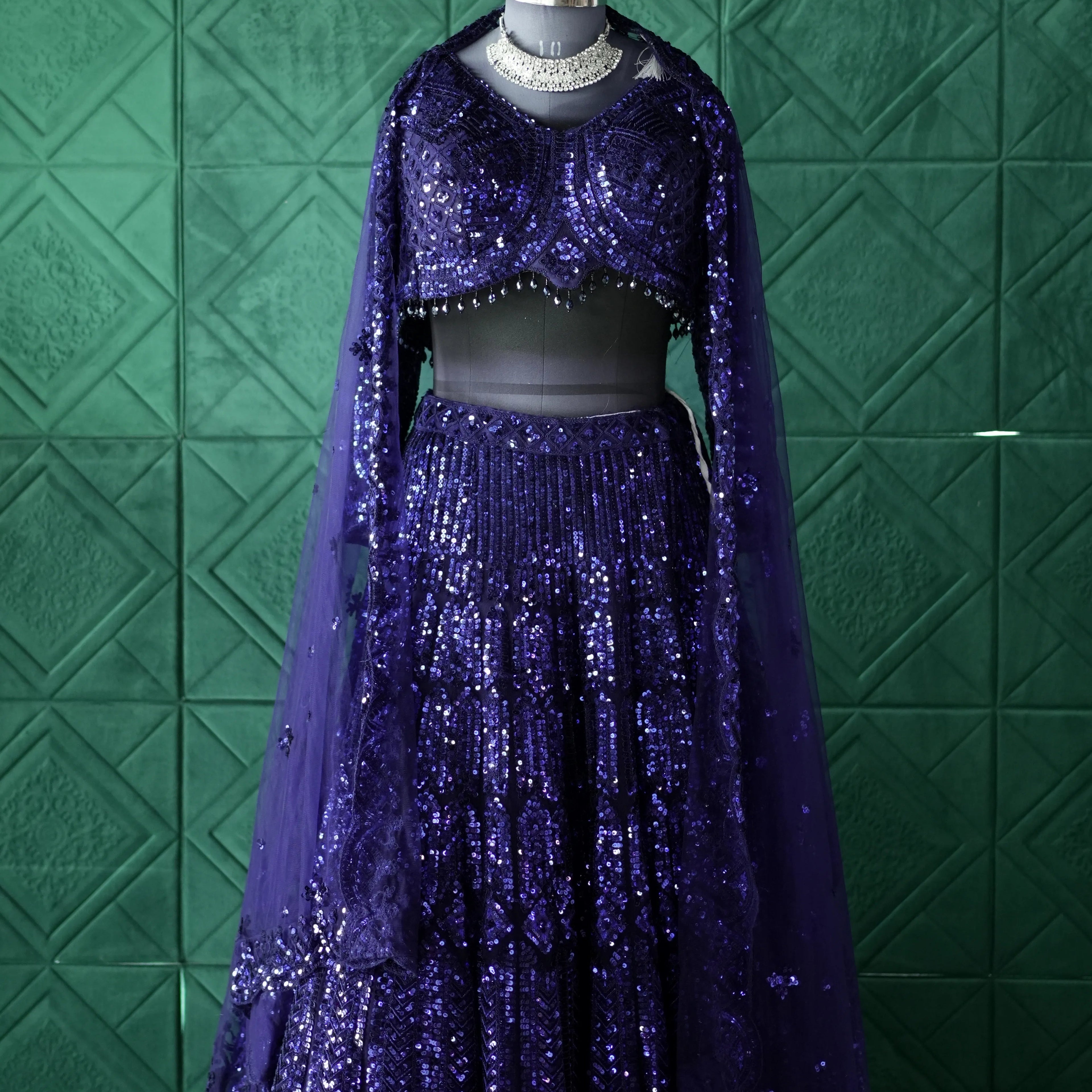 Navy Blue Sequin Lehenga