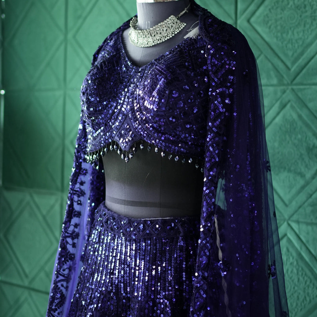 Navy Blue Sequin Lehenga
