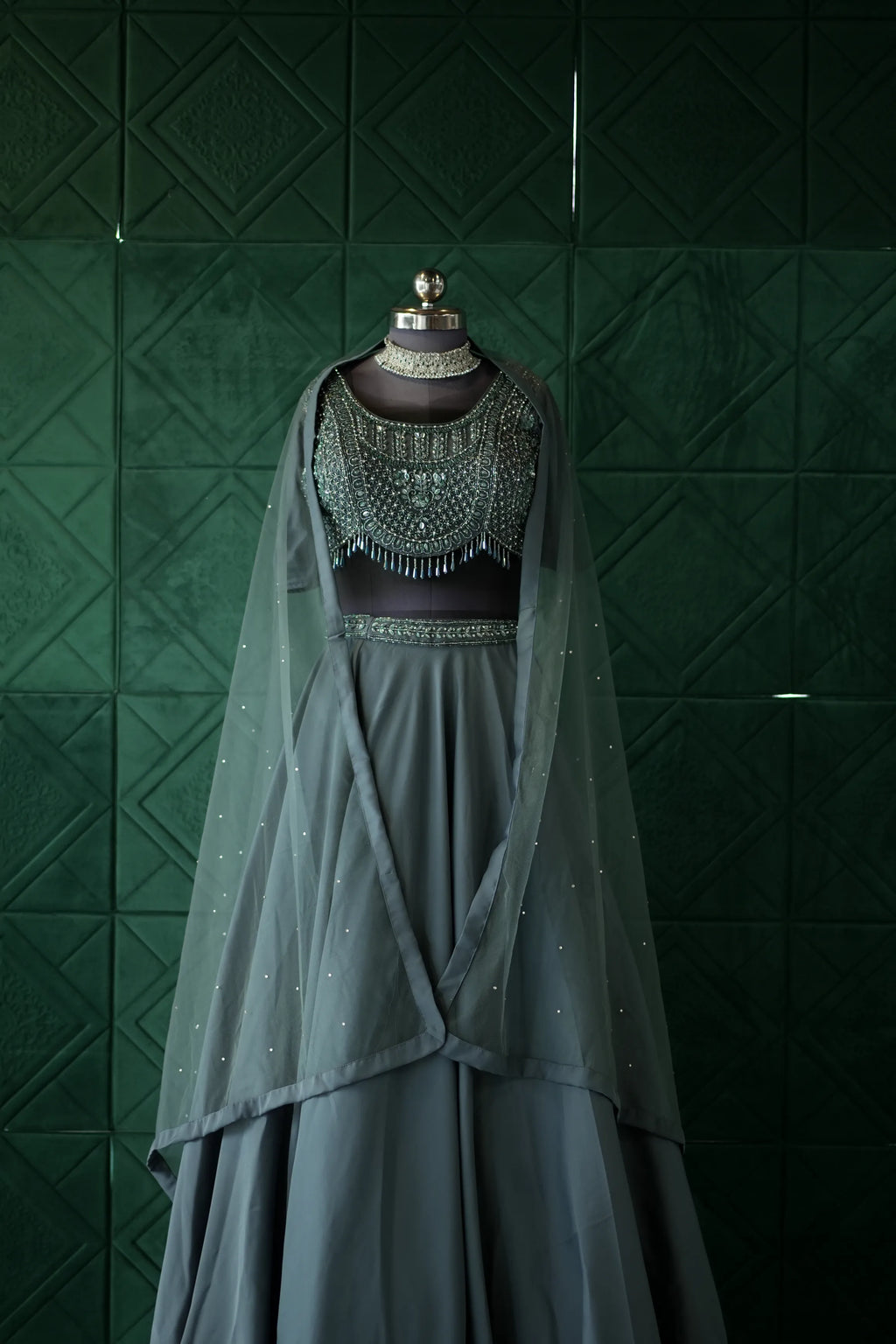 Bluish Grey Crop Top Set
