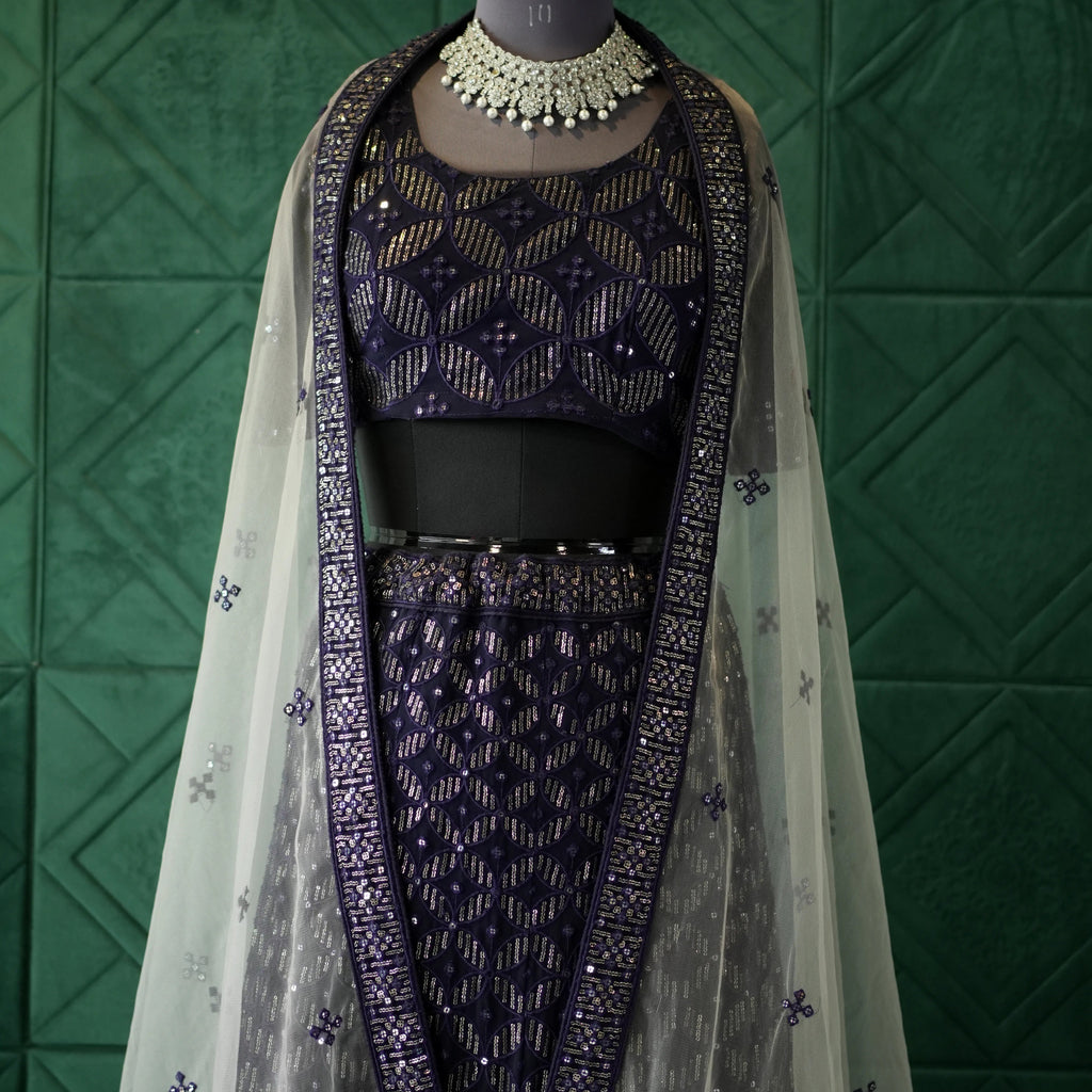 Purple Embroidered Lehenga
