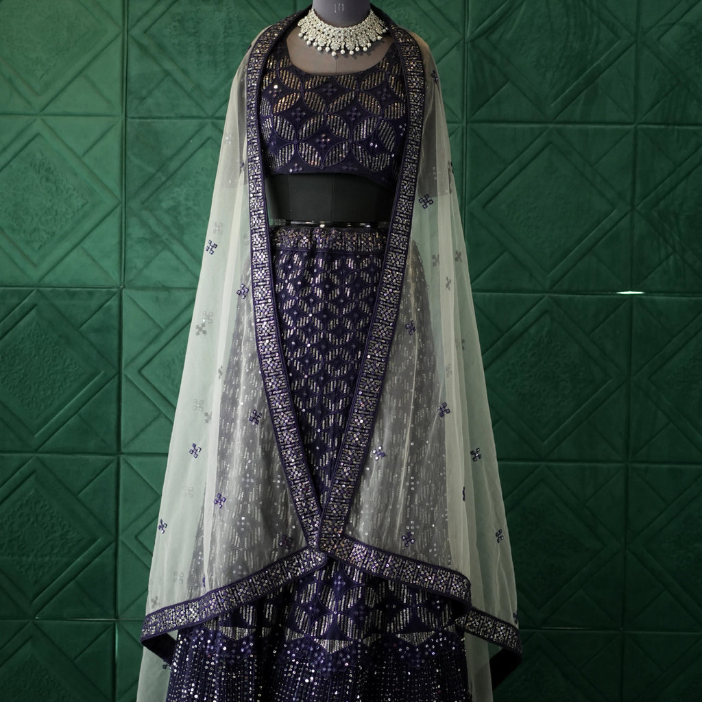 Purple Embroidered Lehenga