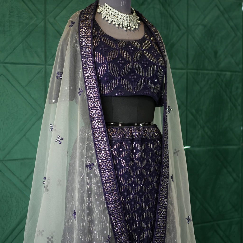 Purple Embroidered Lehenga