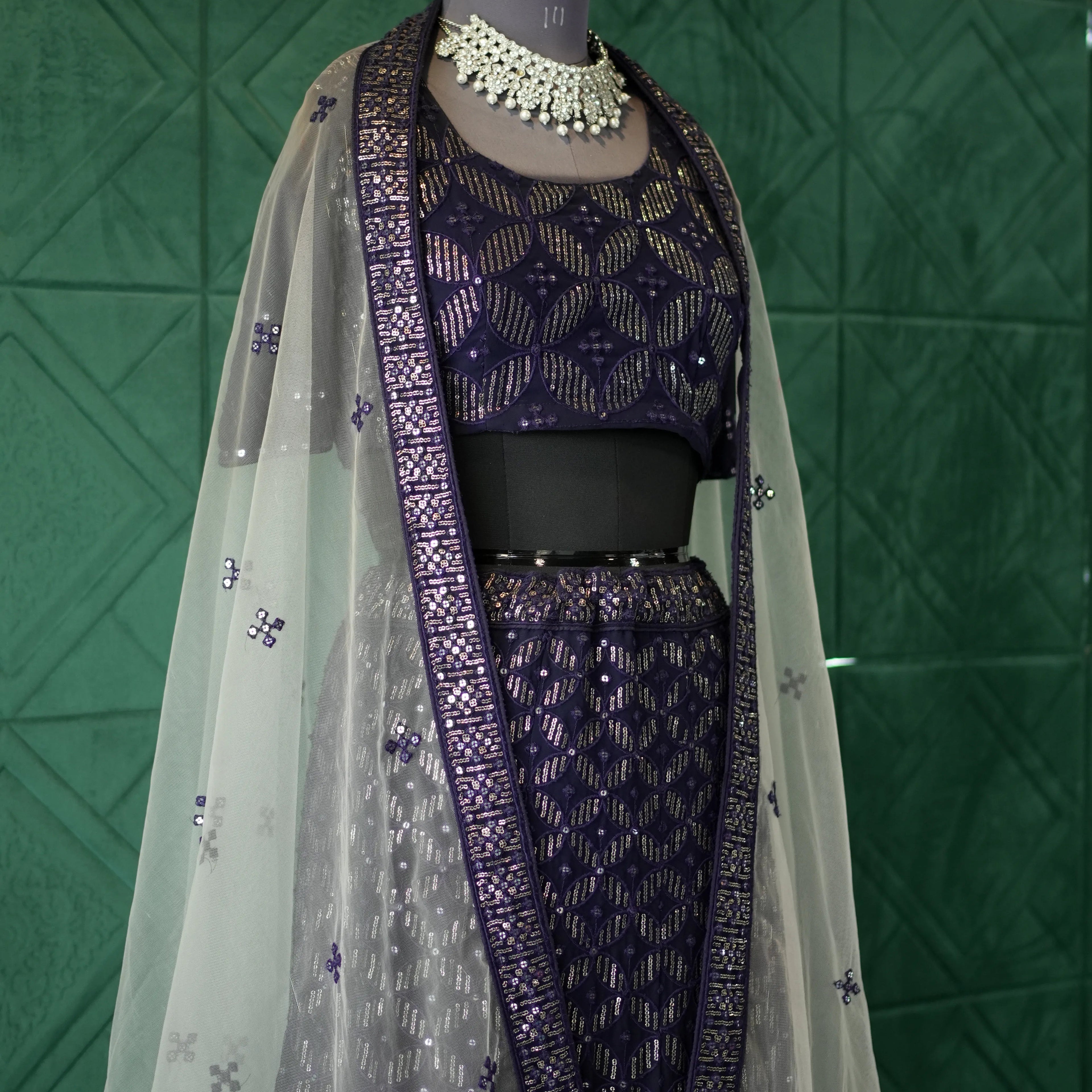 Purple Embroidered Lehenga